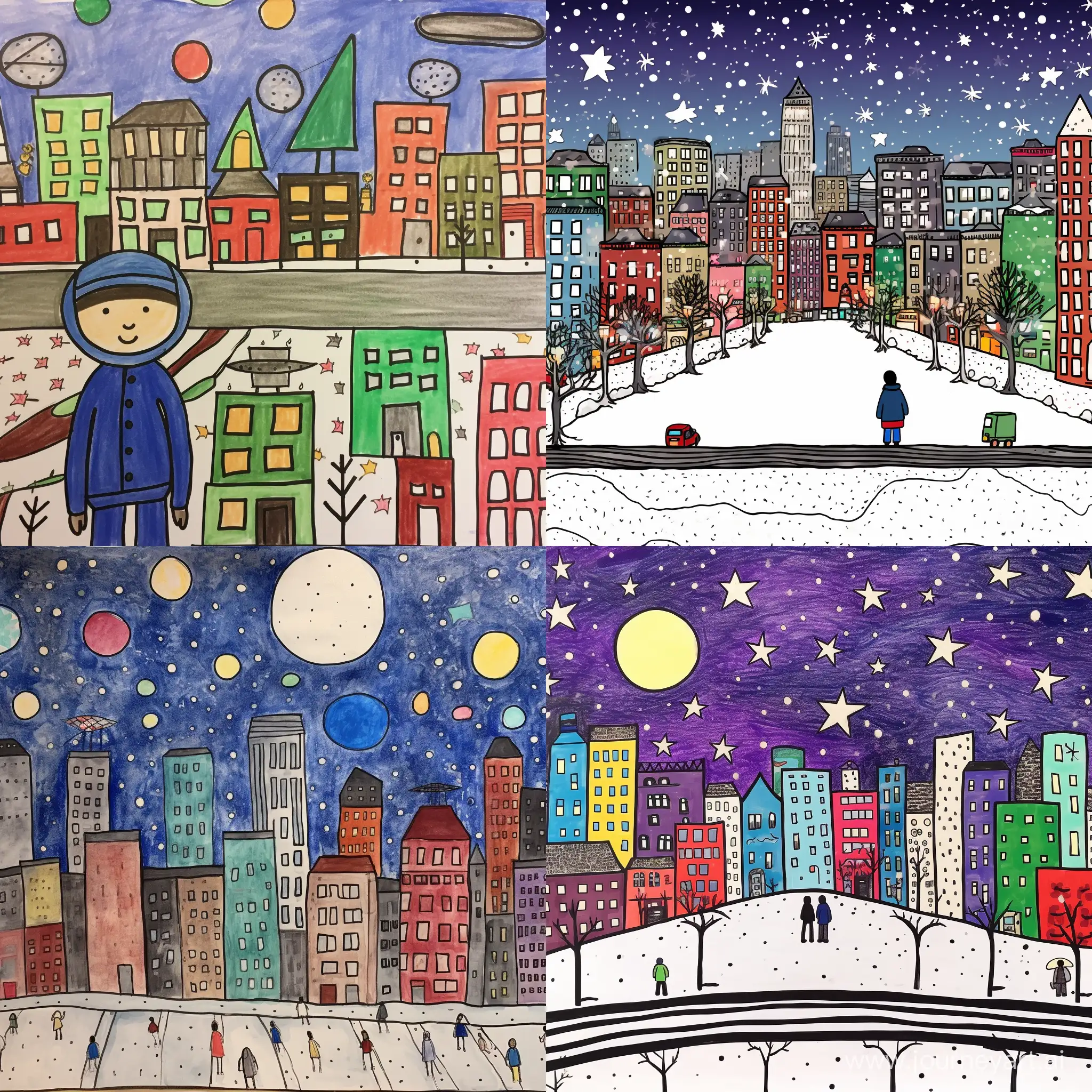 Winter-Cityscape-with-Surreal-Spaceship-and-Hopeful-Child