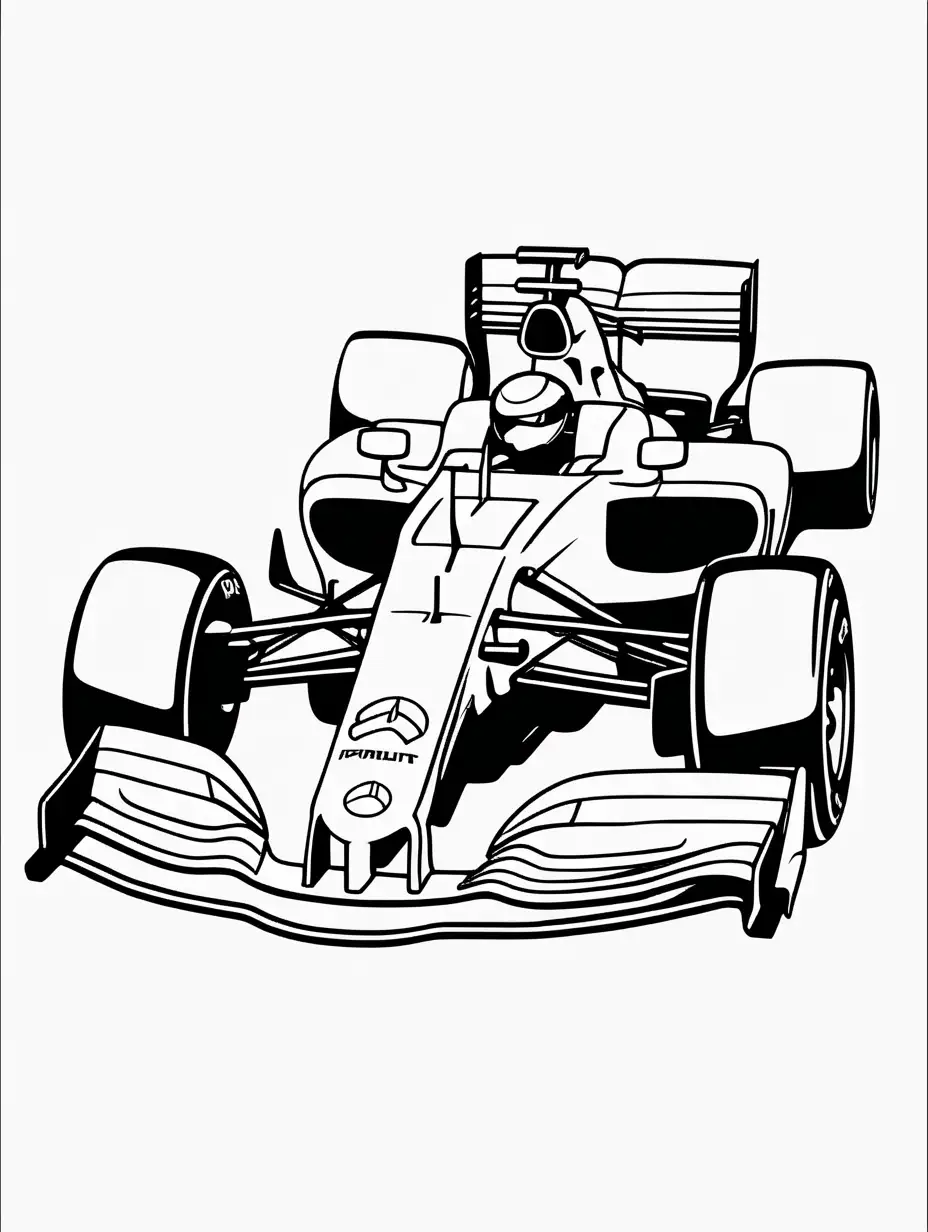 coloring page for kids, formula one car, lateral view, black lines white background
