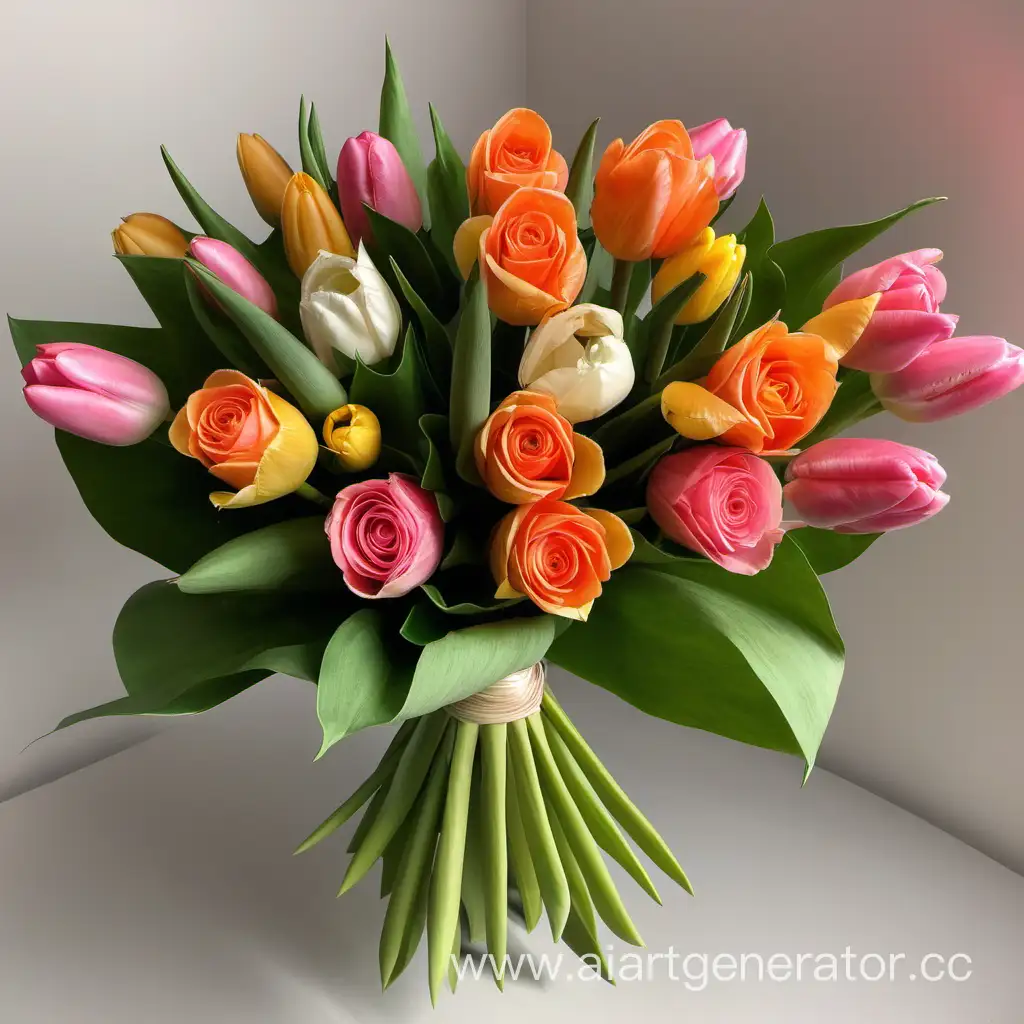 bouquet of roses and tulips