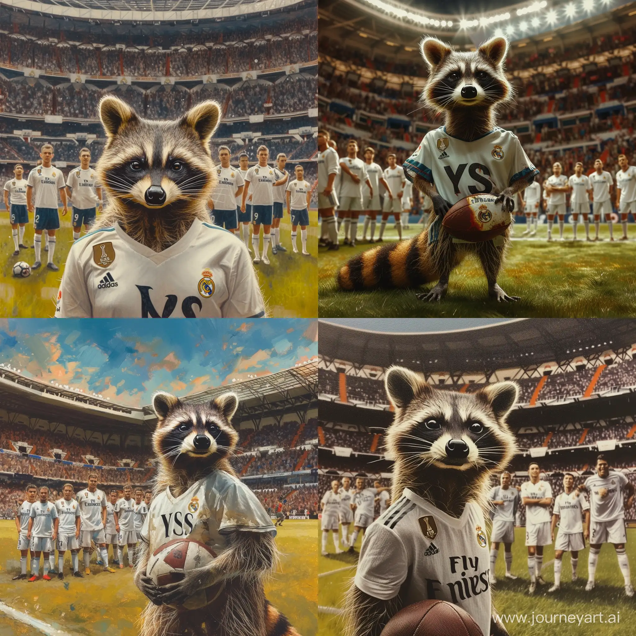 Playful-Raccoon-Joins-Real-Madrid-Legends-on-Football-Stadium