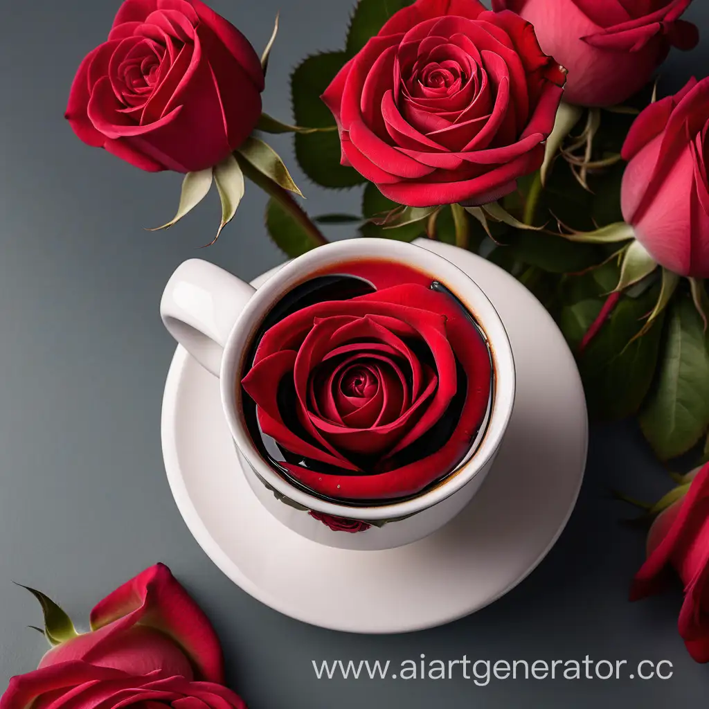 The surface of a Mug cup covered by a couple of red rose.