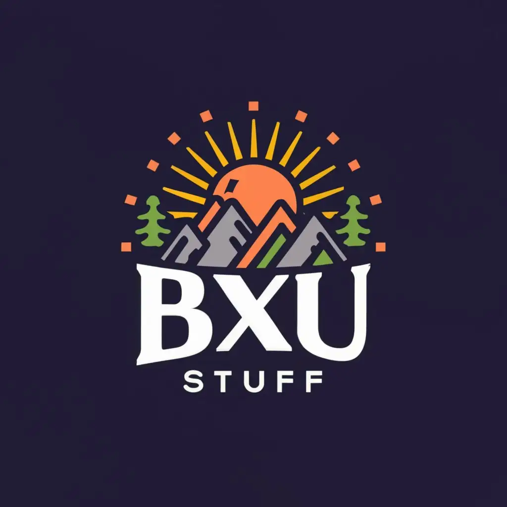 a logo design,with the text "BXU STUFF", main symbol:SUN,MOON,NATURE, MOUNTAIN,Moderate,clear background