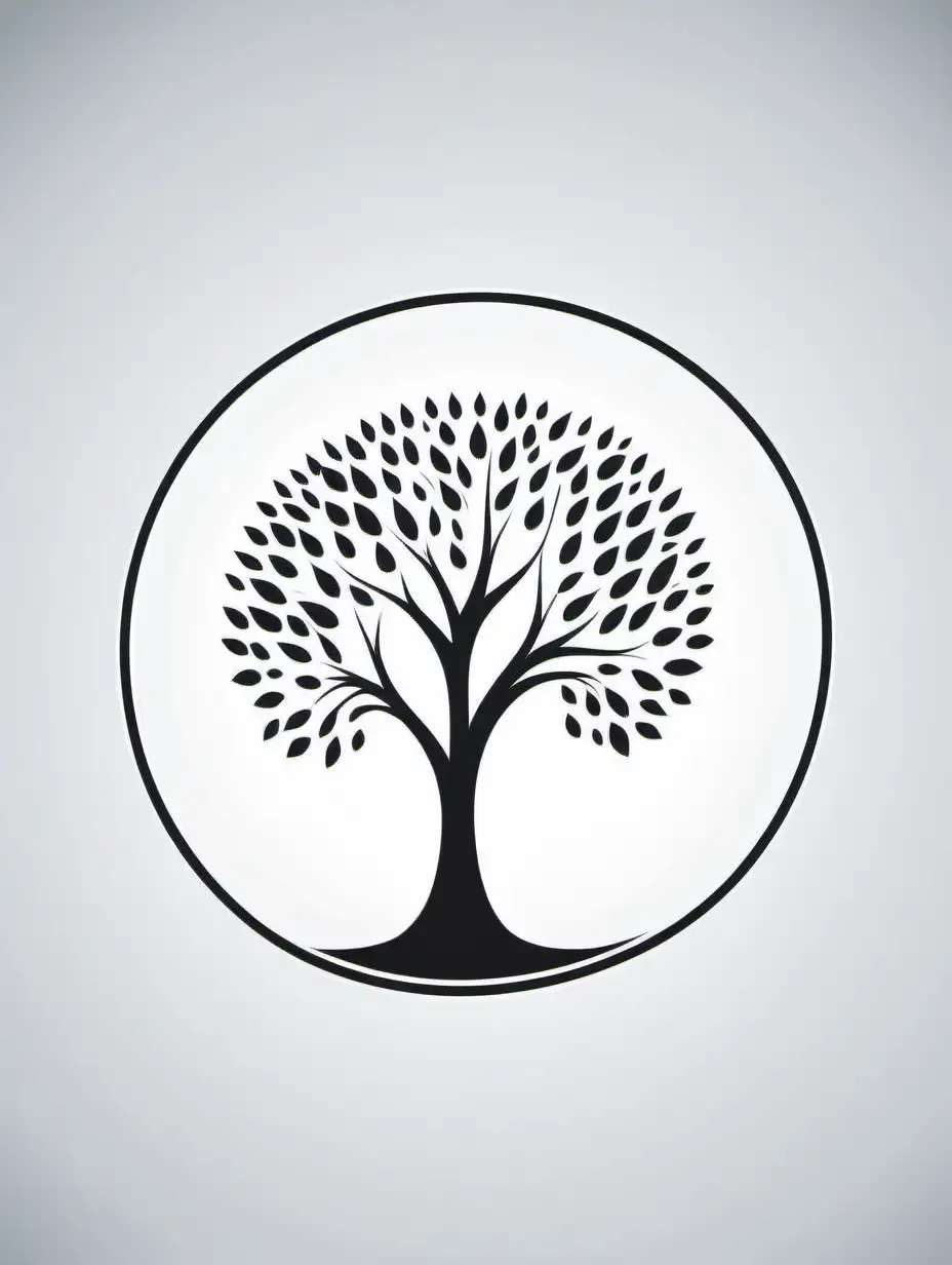 Minimalistic Tree Vector Logo in Elegant Black and White Circle Design