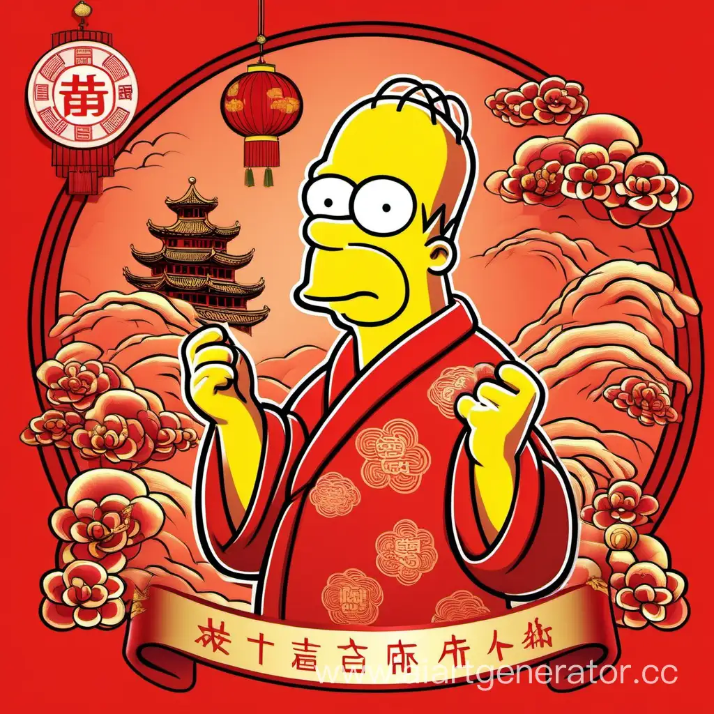 Homer Simpson wish you happy chinese new year 2024. dragon year red dragon, 