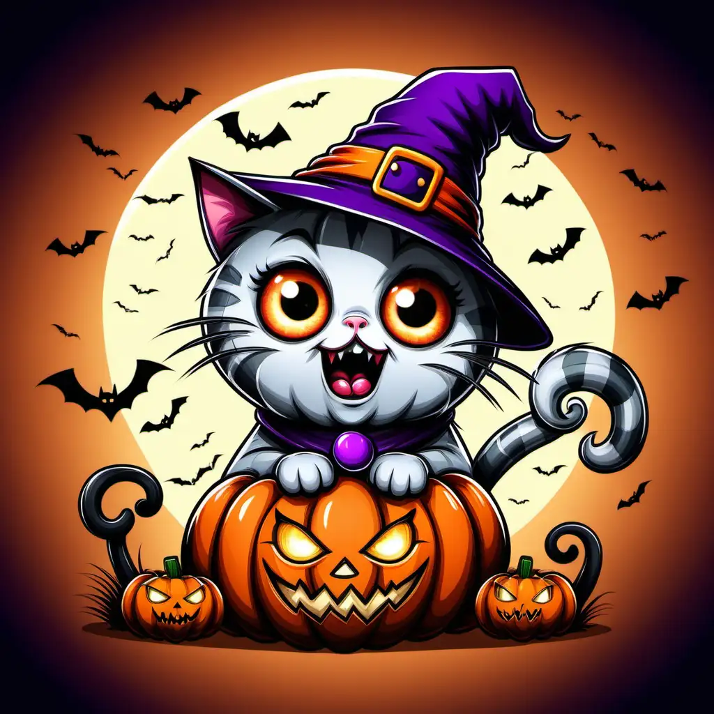 Funny Boo Halloween Cartoon with Scary Cat
