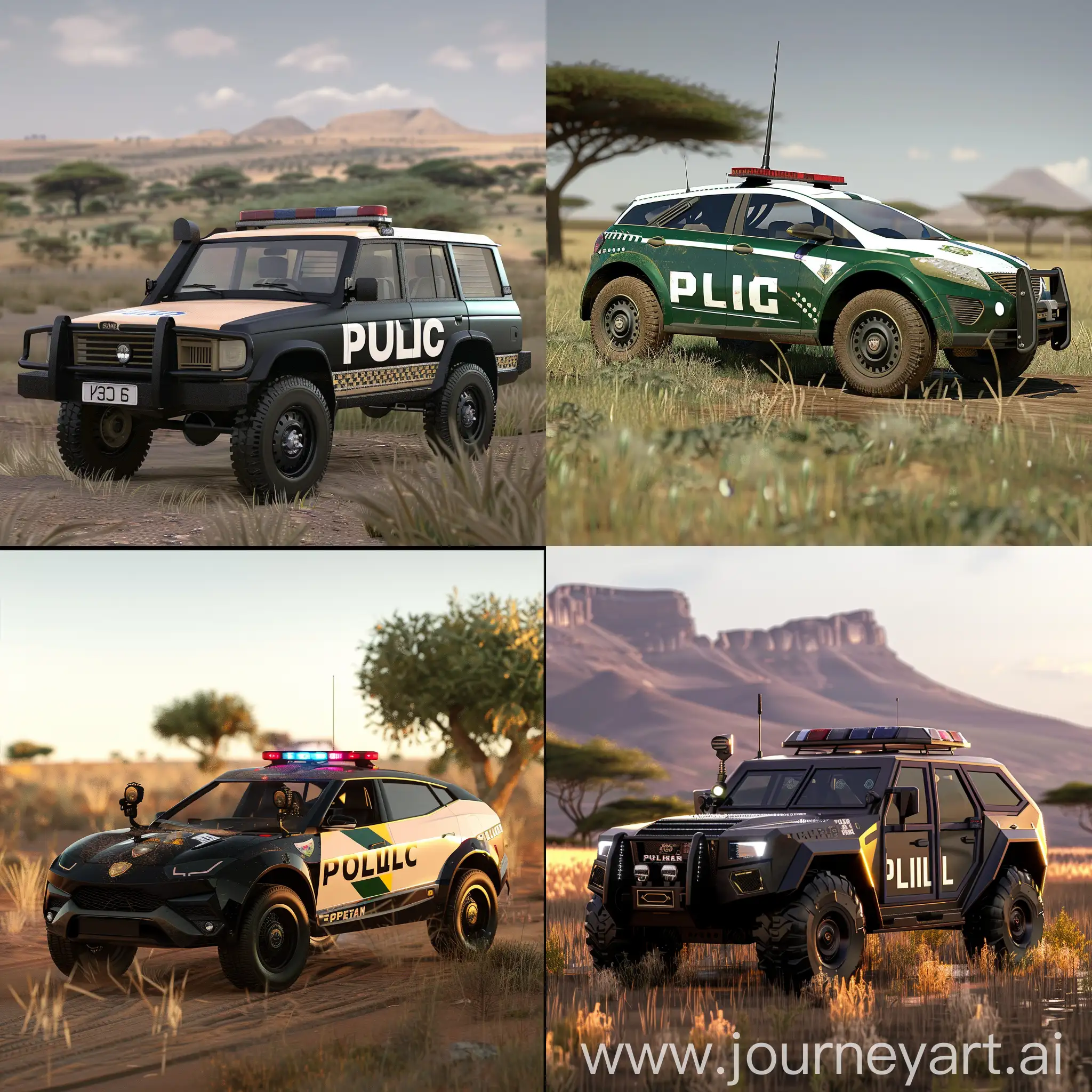 Create an hyper realistic African police car