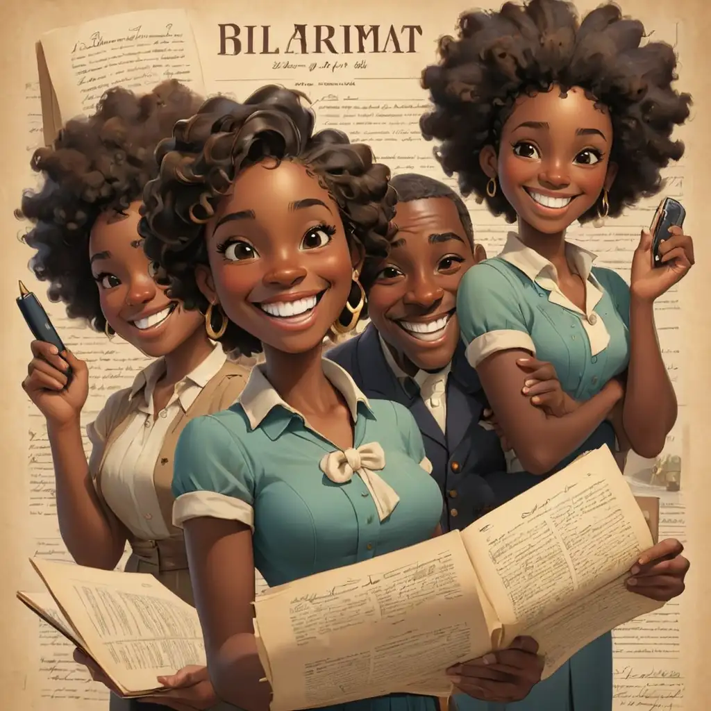 African American Family Enjoying Rights with Joyful Smiles in Cartoon Style