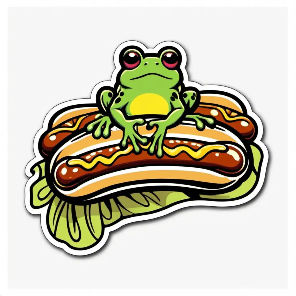 frog in a hot dog bun, art nouveau style White Background, sticker