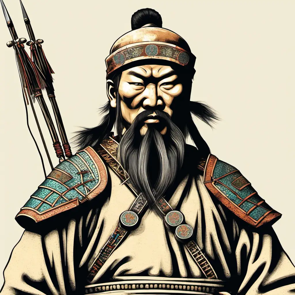 mongol warrior with bow, front view