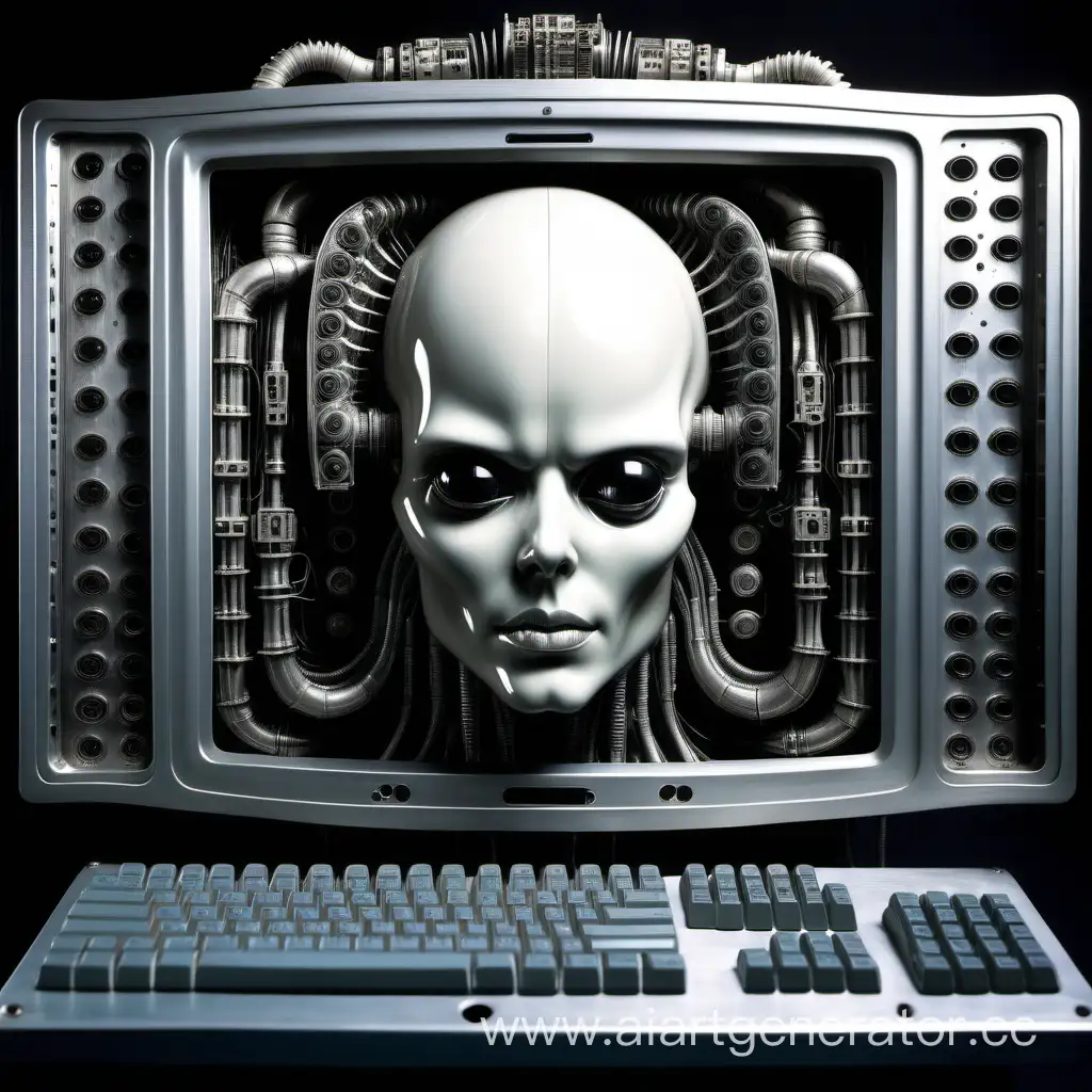 стиль Ханс Руди Гигер, компьютер с искусственным интеллектом. 
