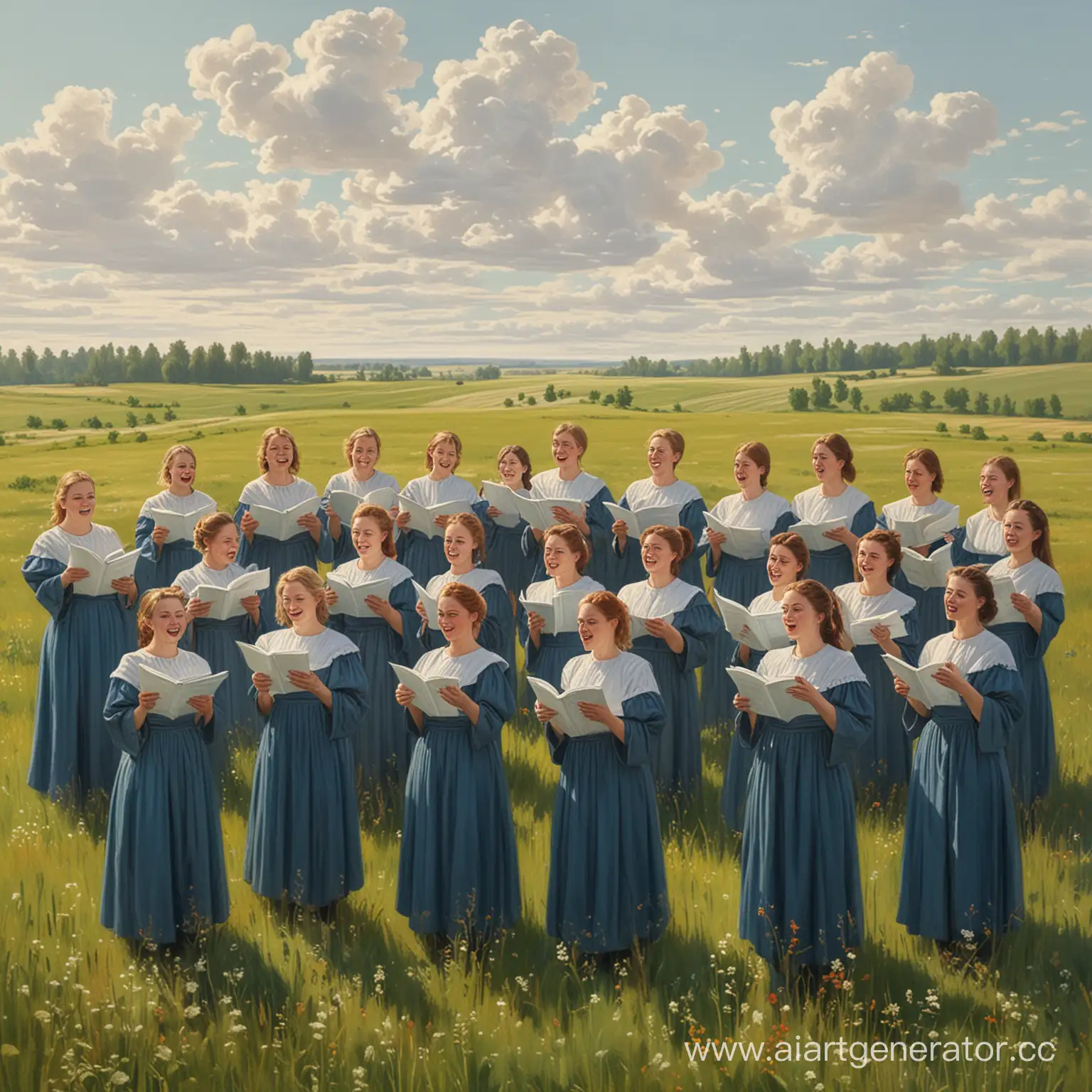 Нарисуй хор, который поёт в русском поле