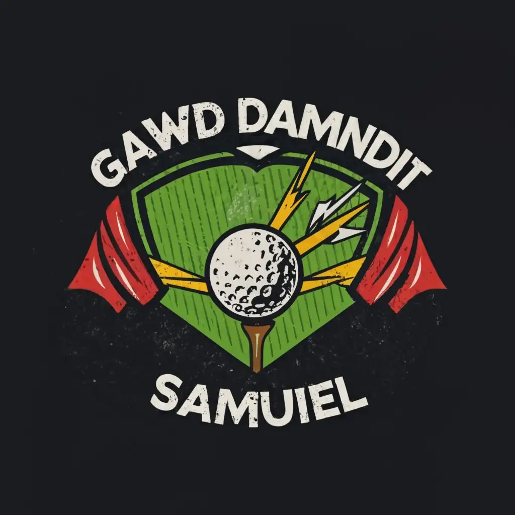 logo, Angry Divot golf shot, with the text "Gawd Damnit Samuel", typography