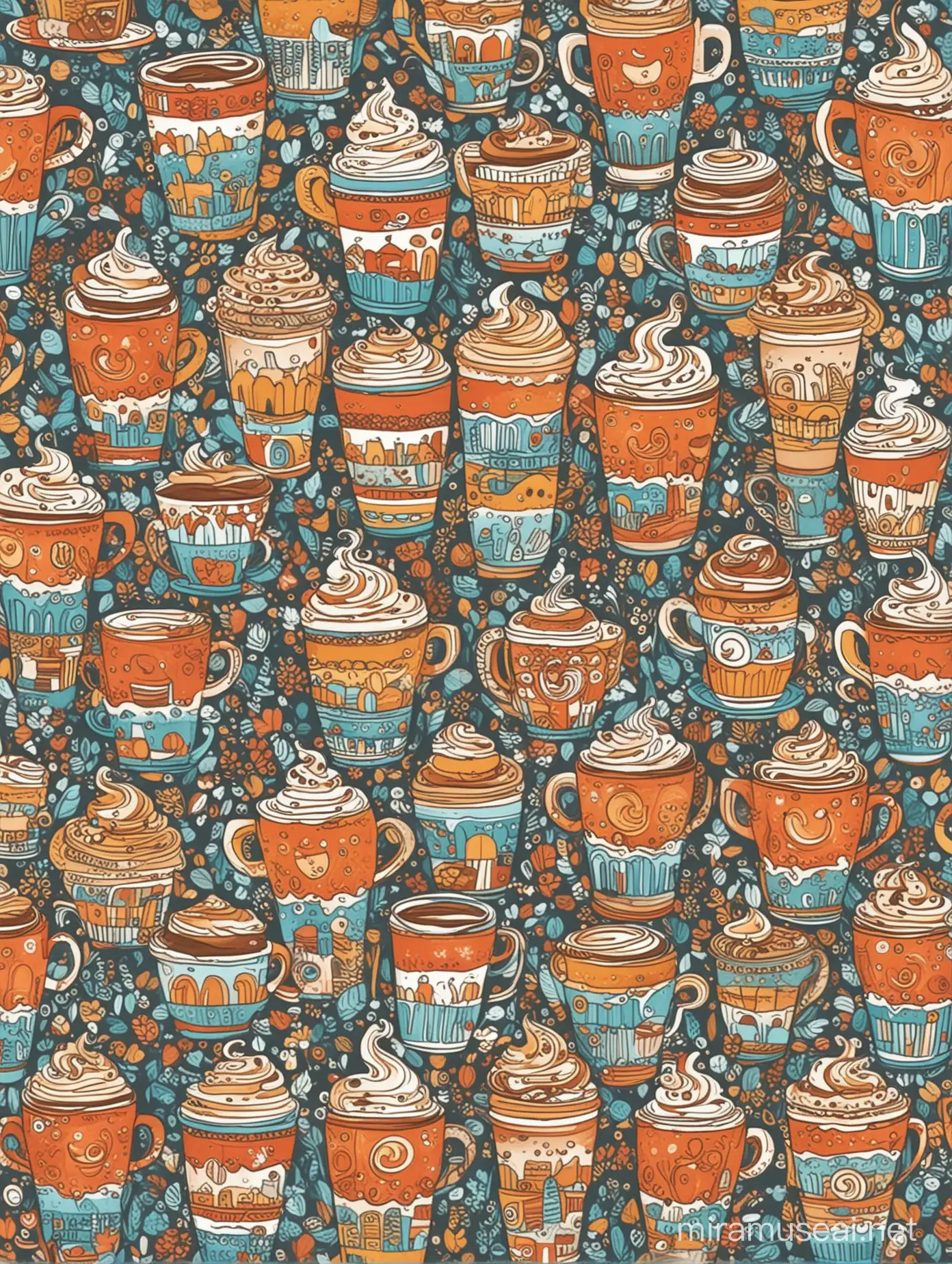 Whimsical Coffee Cup Characters in Vibrant New York Cityscape