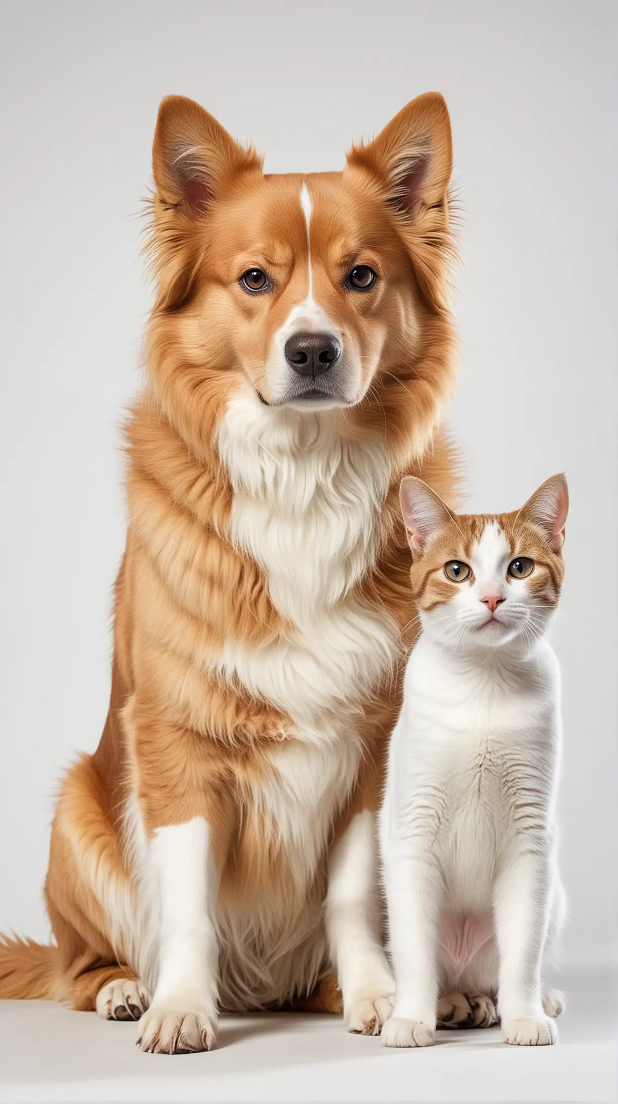 Dog and Cat Posing Together on a White Background