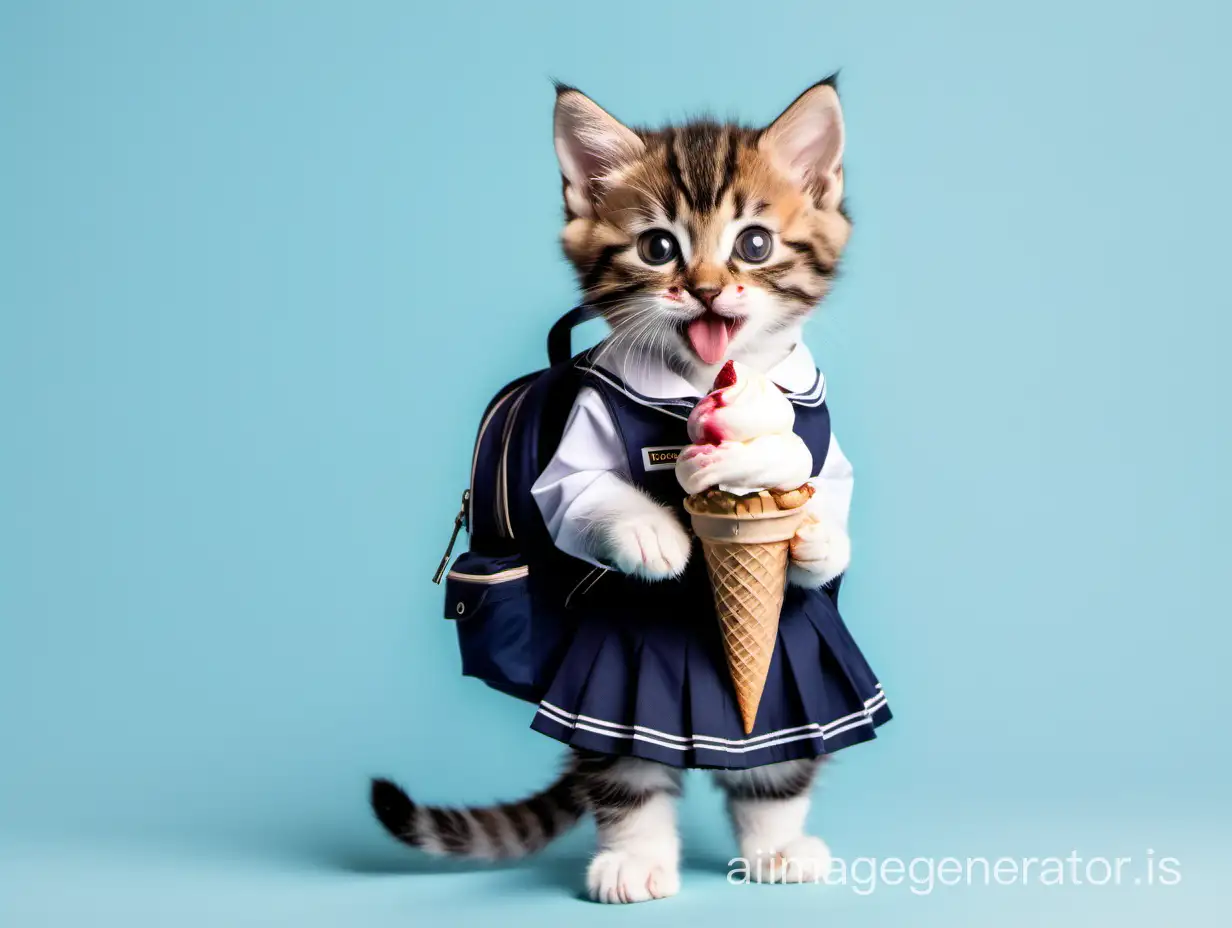 Adorable-Kitten-in-School-Uniform-with-Backpack-and-Ice-Cream