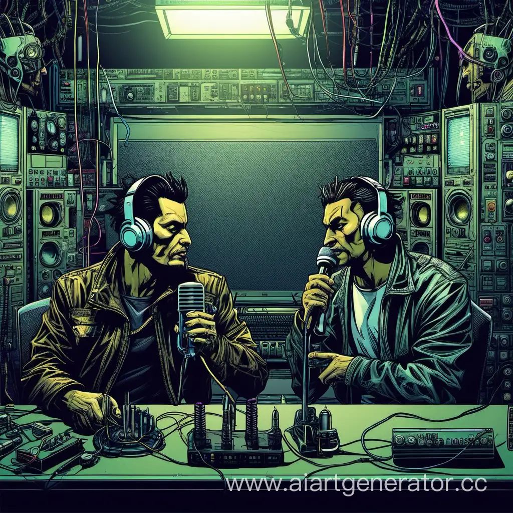 Cyberpunk-Podcast-Recording-with-Two-Men-and-One-Microphone