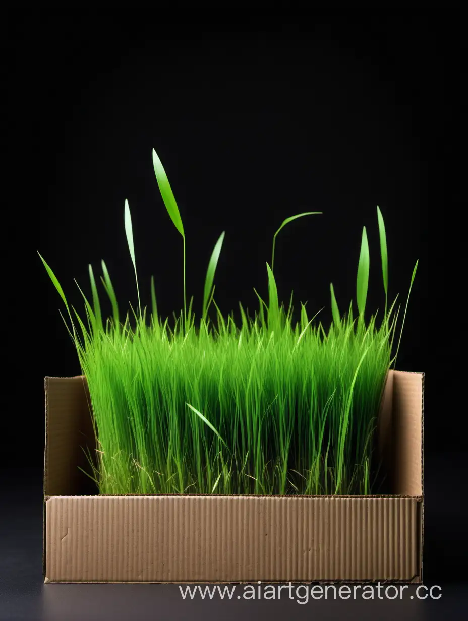 Lush-Green-Grass-Emerging-from-Stylish-Cardboard-on-a-Striking-Black-Background