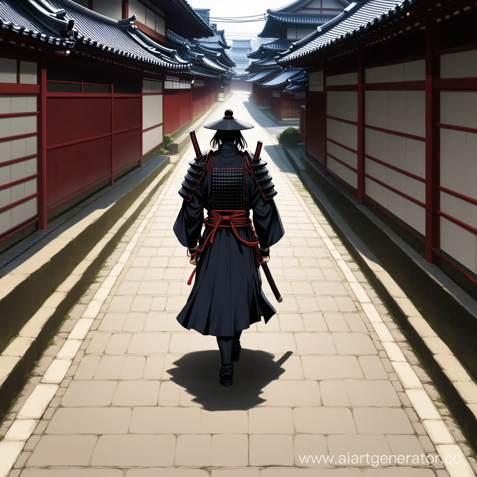 Samurai-Strolling-Through-Cherry-Blossomlined-Paths-in-Tokyo