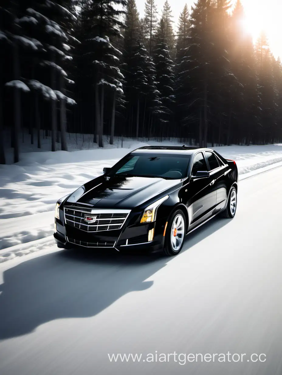 Scenic-Snowy-Highway-Drive-in-a-Sleek-Black-Cadillac
