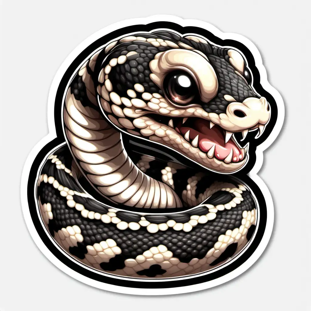 A cute baby boa with biting attitude, sticker style, ultra detailed