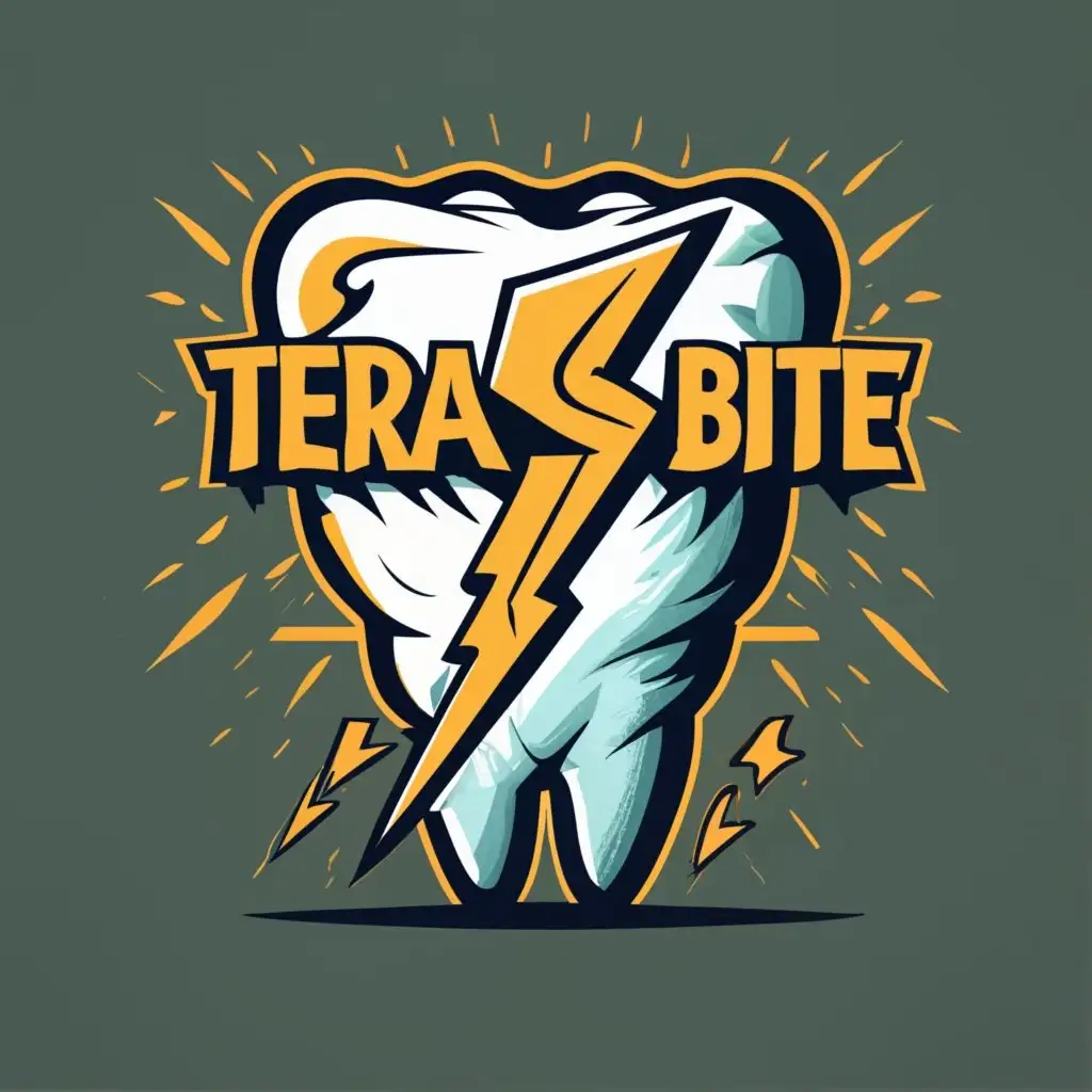 logo, tooth, thunder, with the text "Tera bite", typography, be used in Internet industry