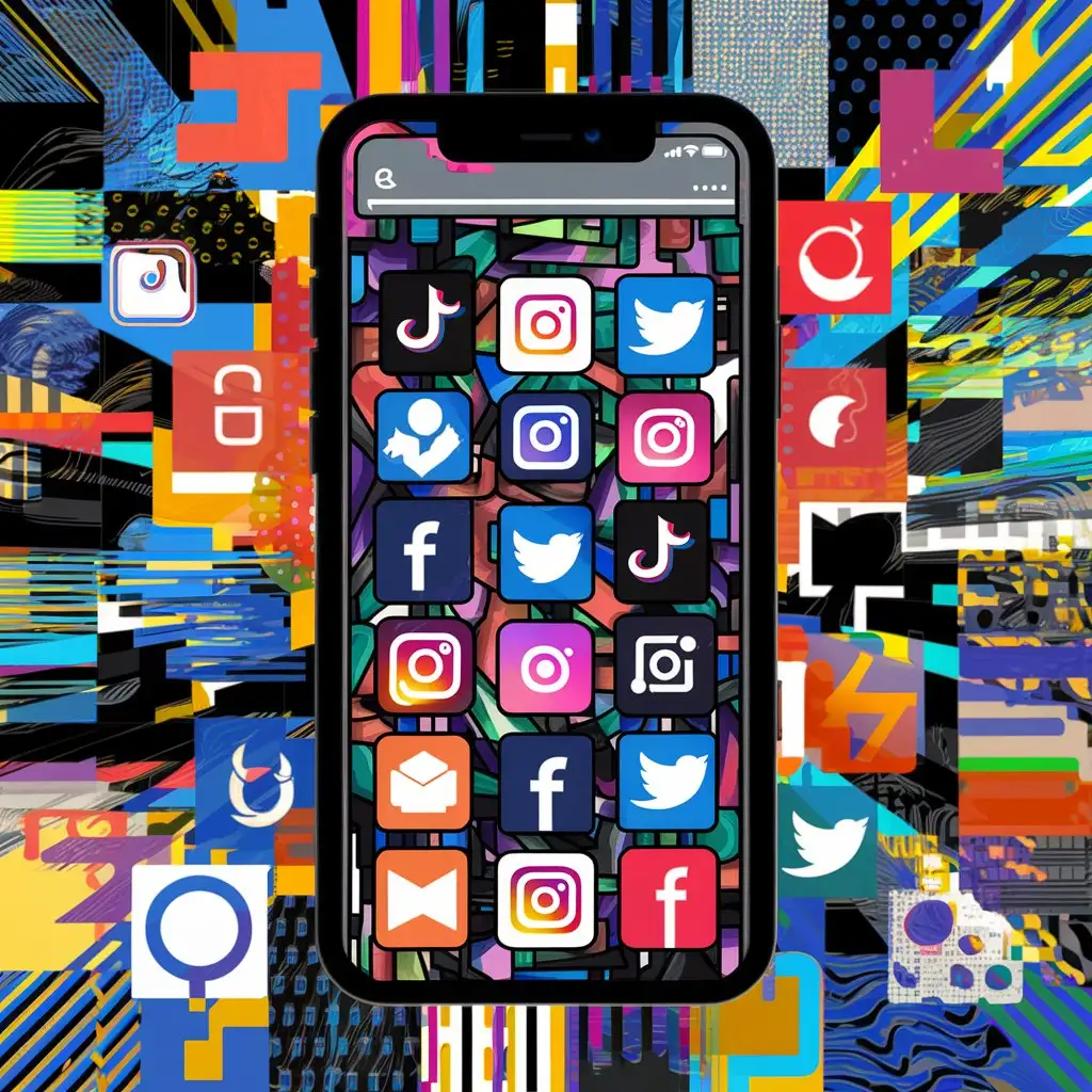Ilustração de tela de celular conectado em redes sociais como Tik Tok
