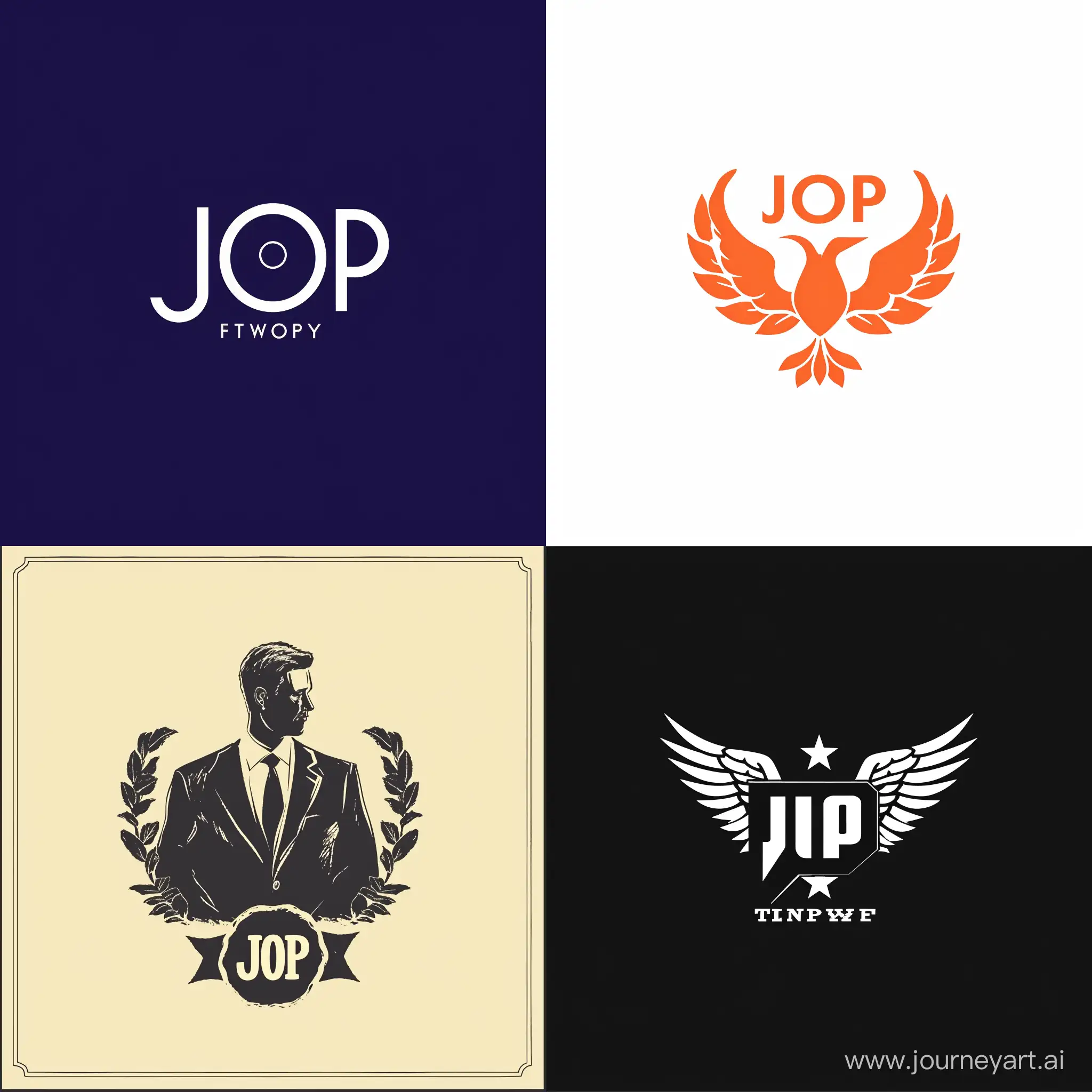 Provide additional details or specifications for the logo you envision for the political party named JOP, emphasizing support for young entrepreneurs.