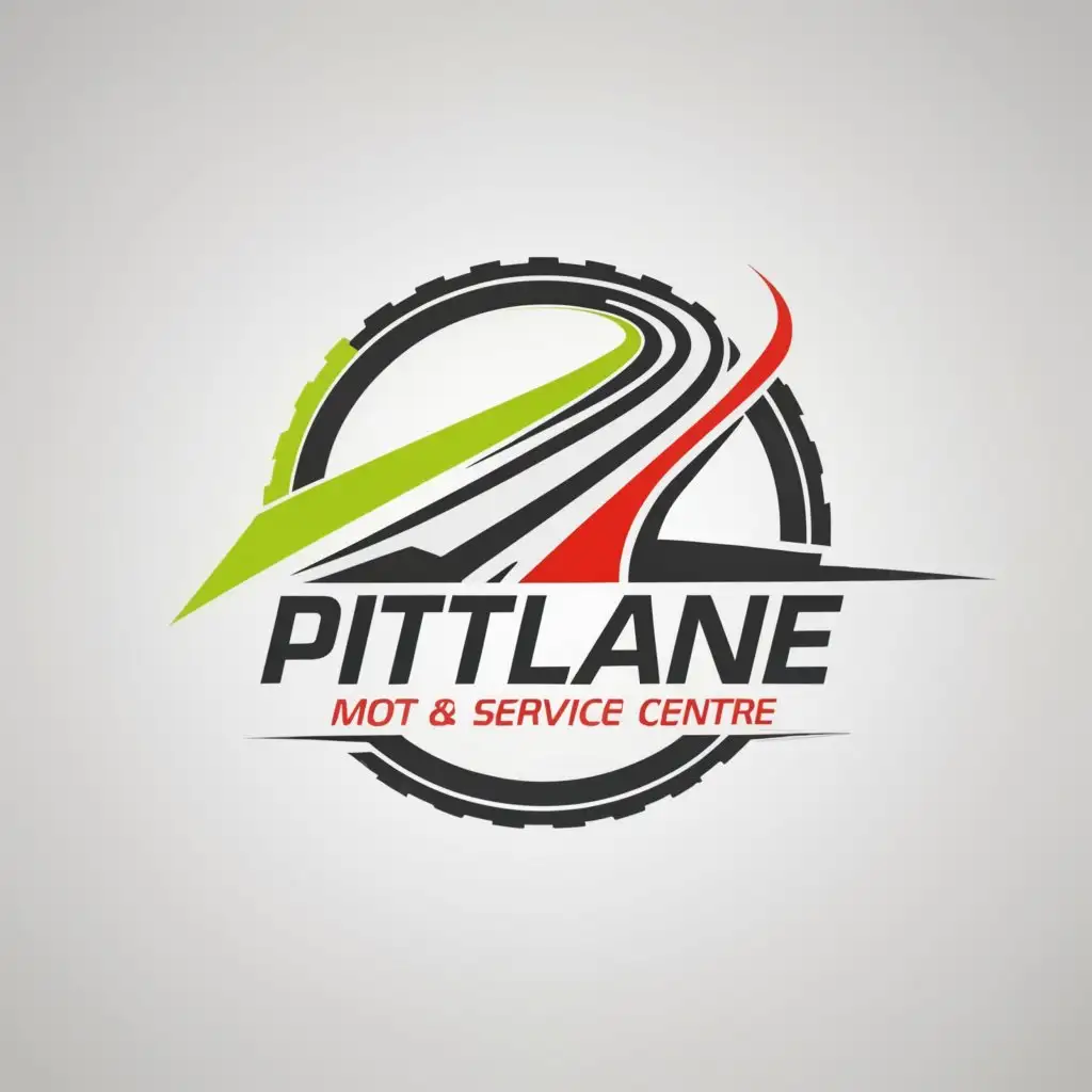 a logo design,with the text "Pitlane MOT & Service Centre", main symbol:Racing track with car,Moderate,be used in Automotive industry,clear background