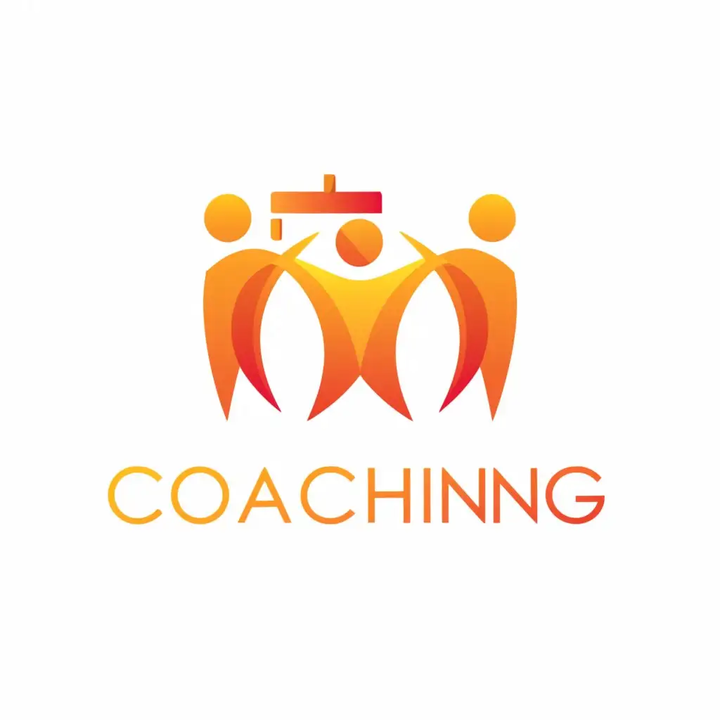 a logo design,with the text "Coaching", main symbol:coaching people, orange,Moderate,be used in Education industry,clear background