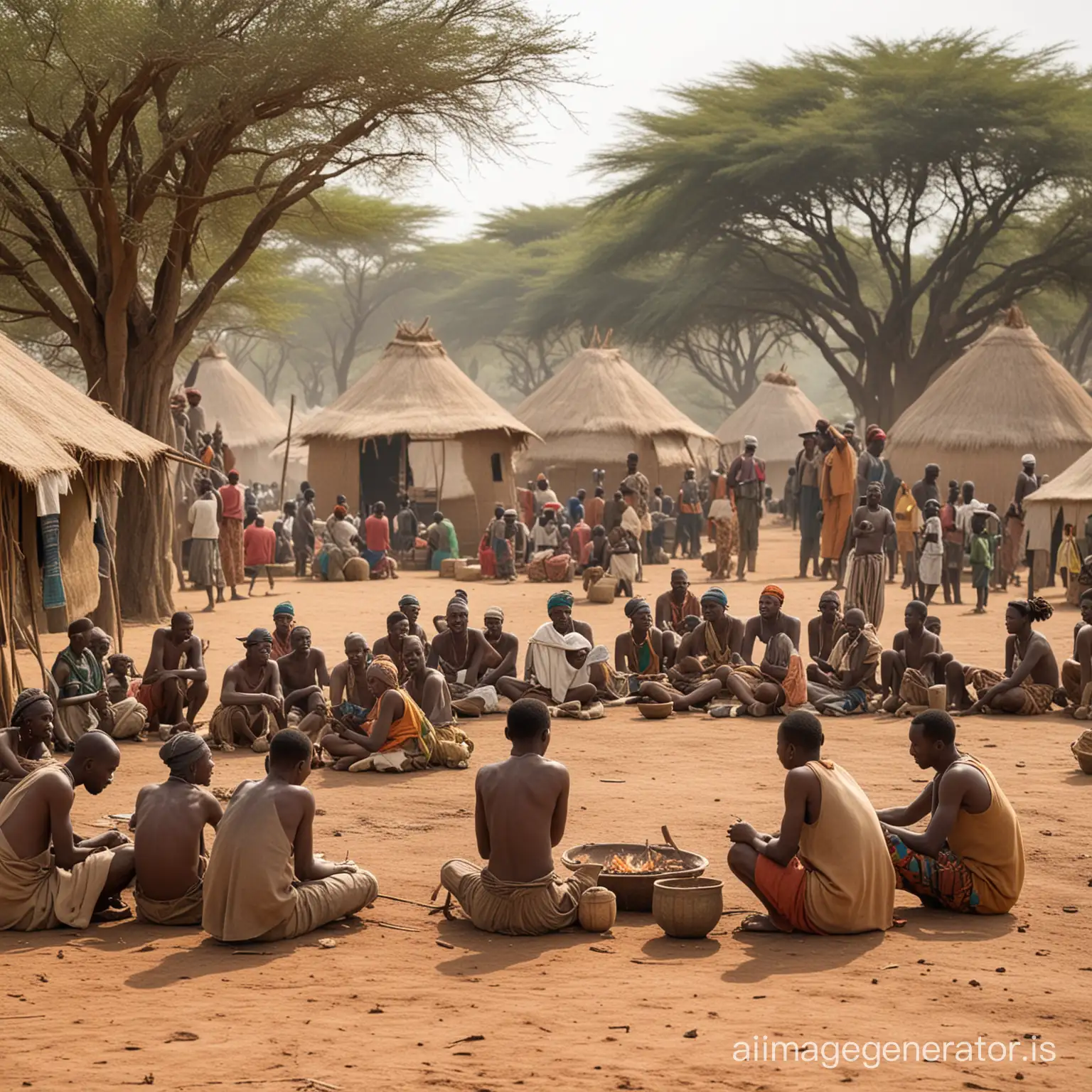 African-Villagers-Socializing-in-Traditional-Attire