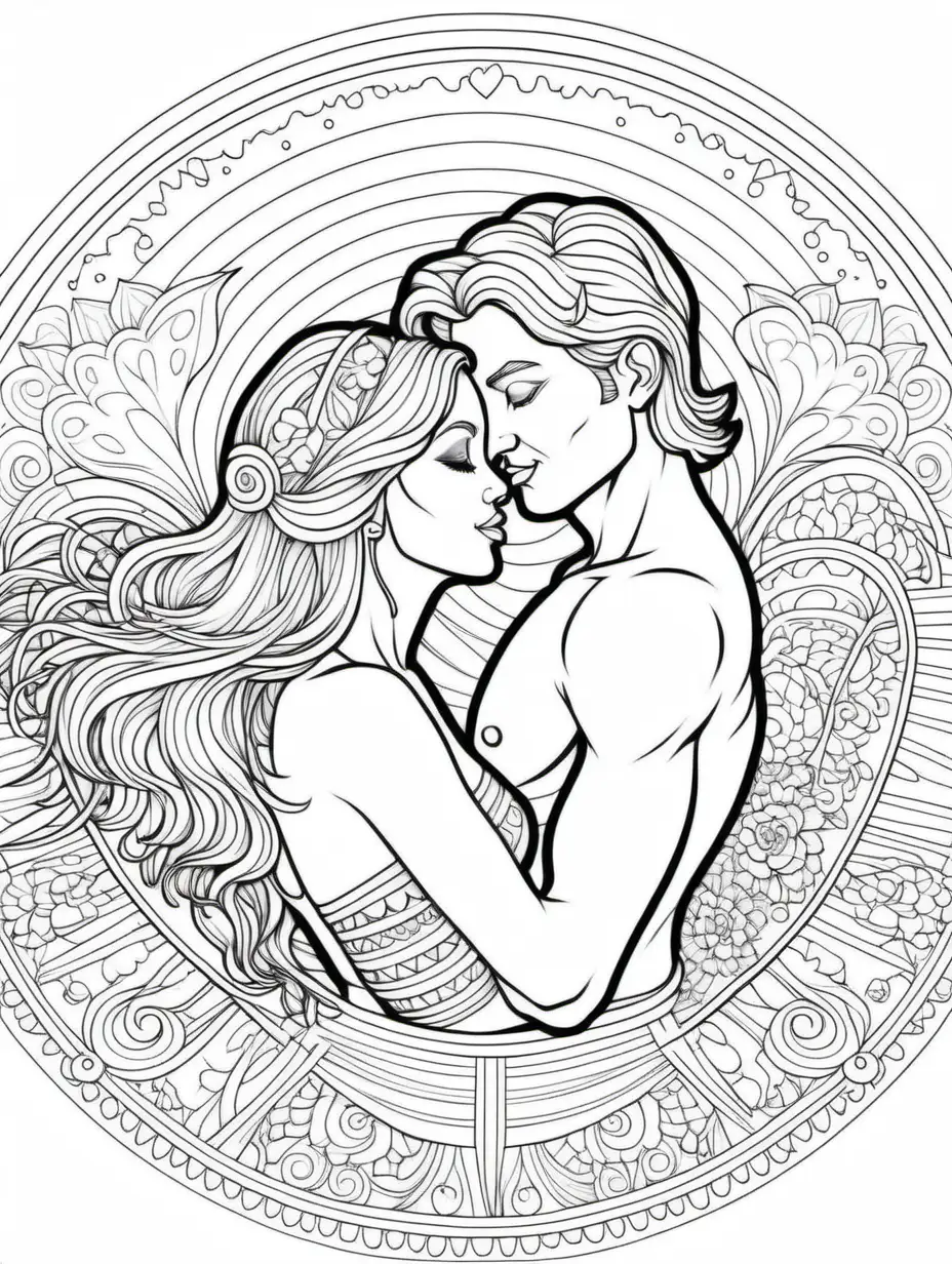 Mandala Adult Coloring Pages Romantic Leprachaun Couple Kissing on Rainbow