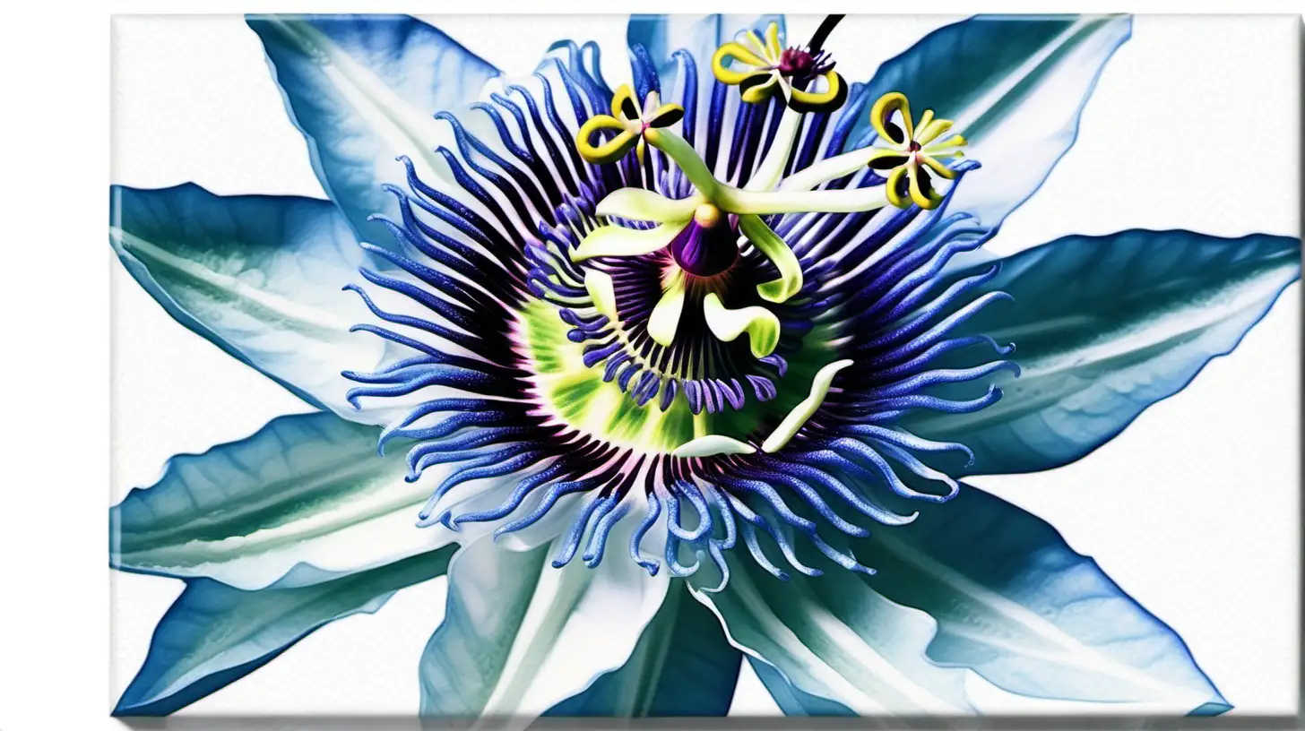 Pastel Watercolor Blue Passion Flower Clipart Andy Warhol Inspired Art on White Background