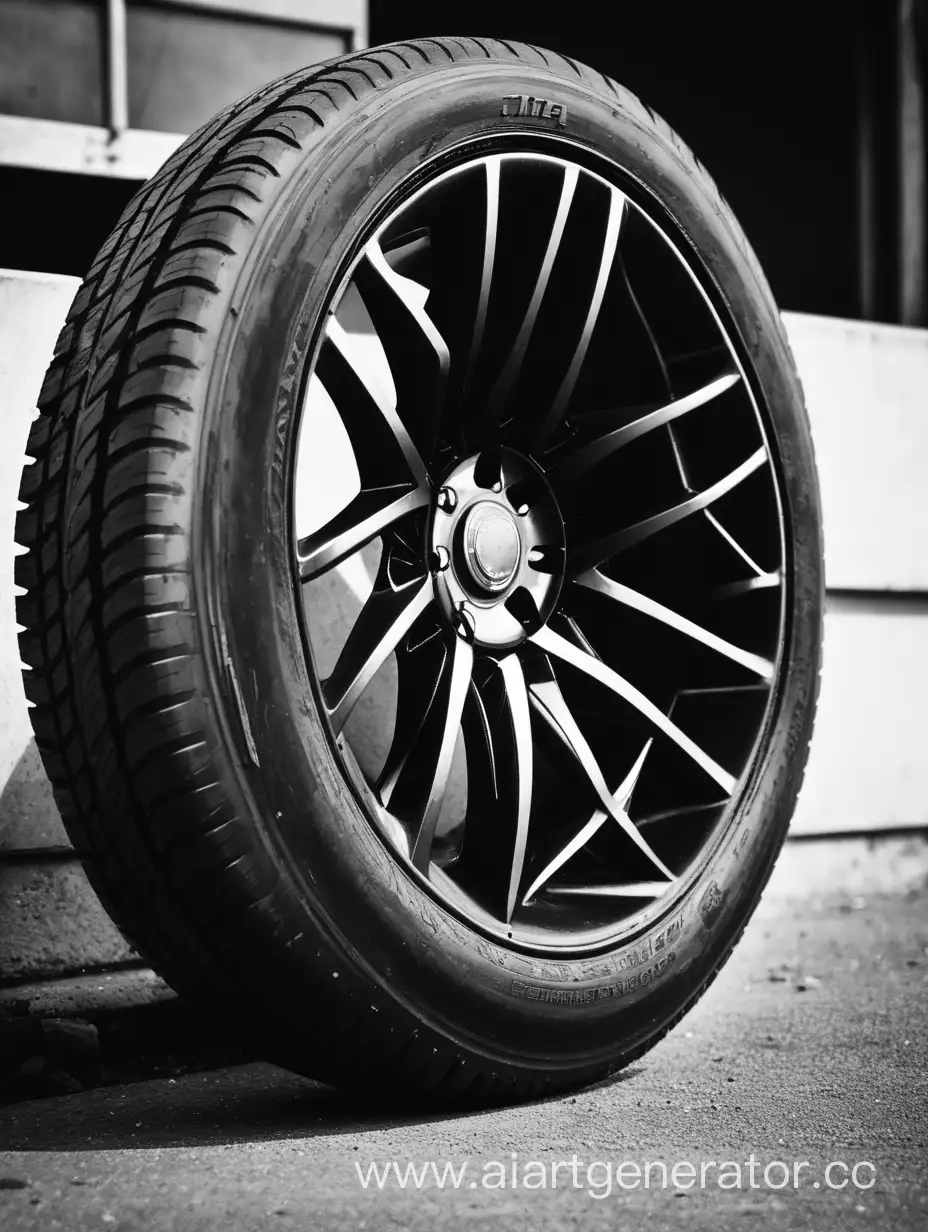 Monochrome-Tire-Wheel-Contrasting-Black-and-White-Automotive-Component