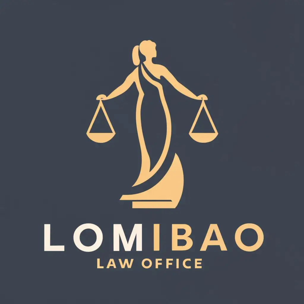 logo, LADY JUSTICE, with the text "LOMIBAO LAW OFFICE", typography