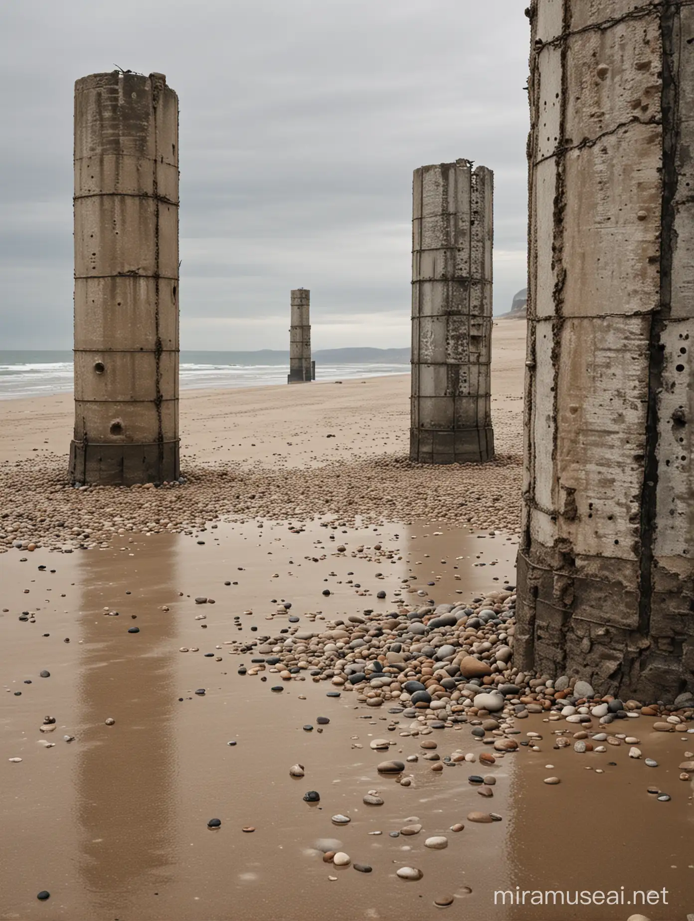 Abandoned Metal Towers on Windy Beach