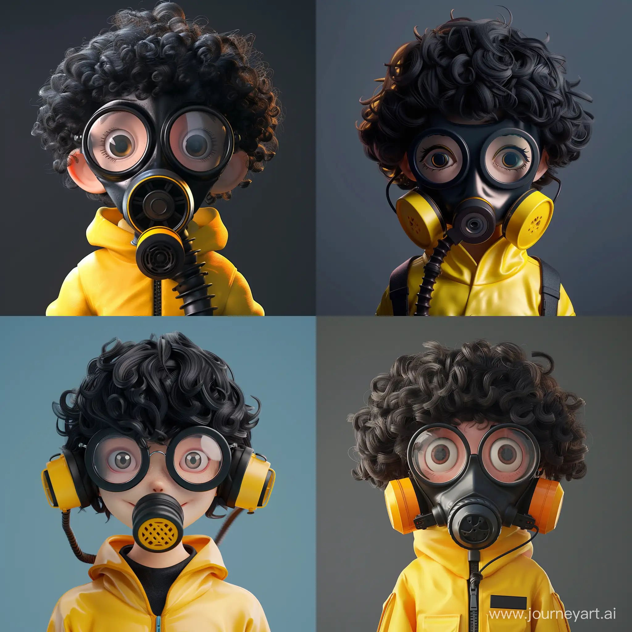 AnimeStyled-Boy-in-Yellow-Protective-Suit-with-BlackRimmed-Glasses-and-Gas-Mask