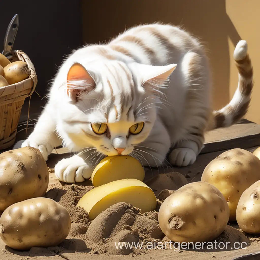 Curious-Cat-Harvesting-Fresh-Potatoes
