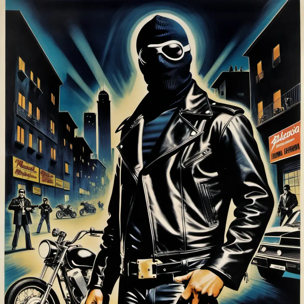Italian Gangster in Nocturnal Metropolis Balaclava Shades and Leather Jacket