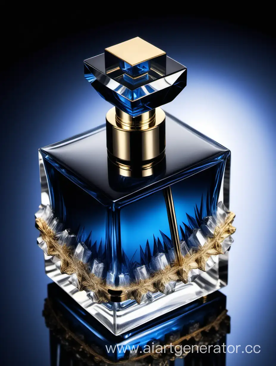 Elegant-Crystal-Perfume-Bottle-in-Blue-Black-and-Gold-Transparency