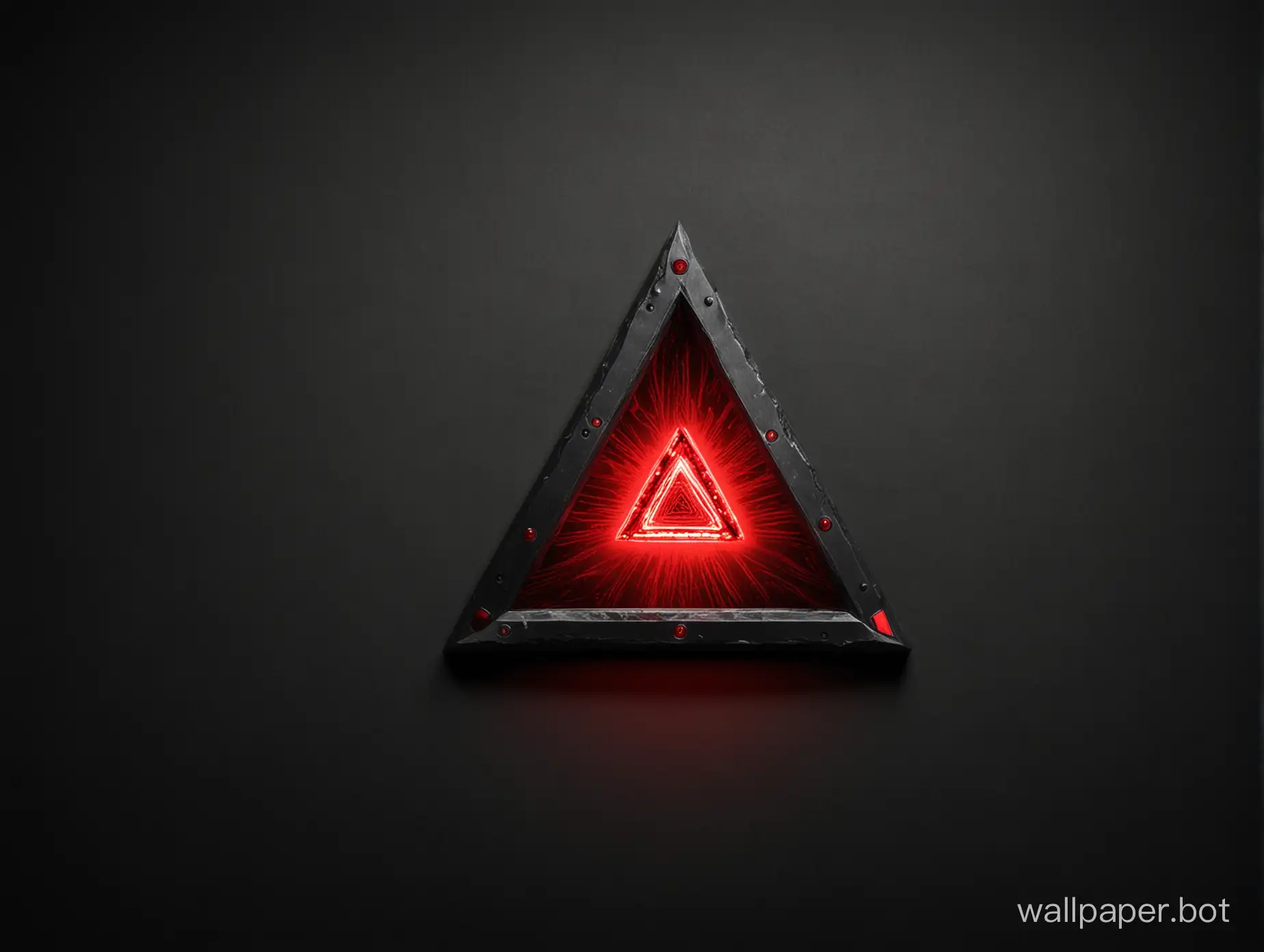 3840p wallpaper, black metal triangle with red LED in it, dark shadow background