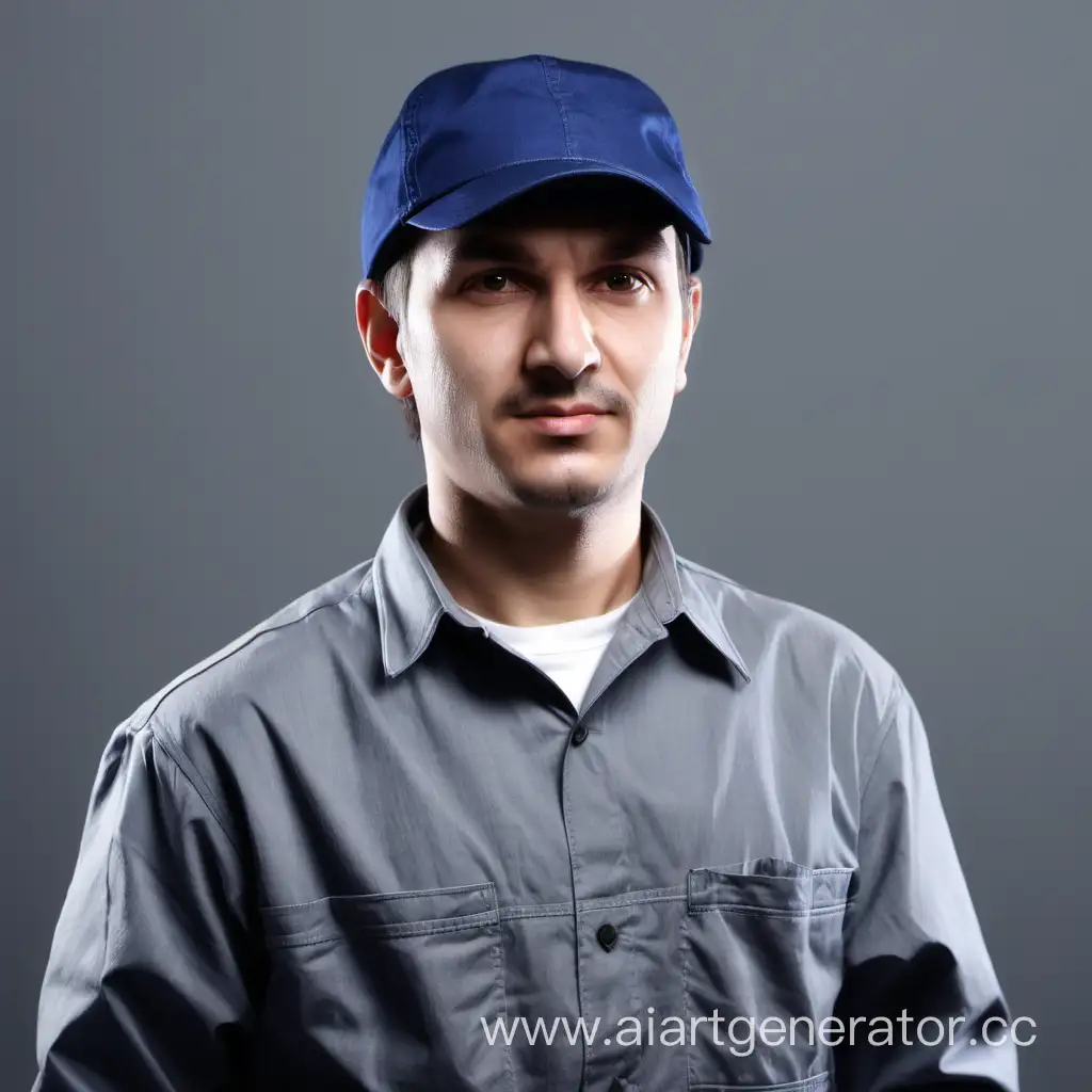 Worker-Man-Storekeeper-in-Cap-on-Gray-Background