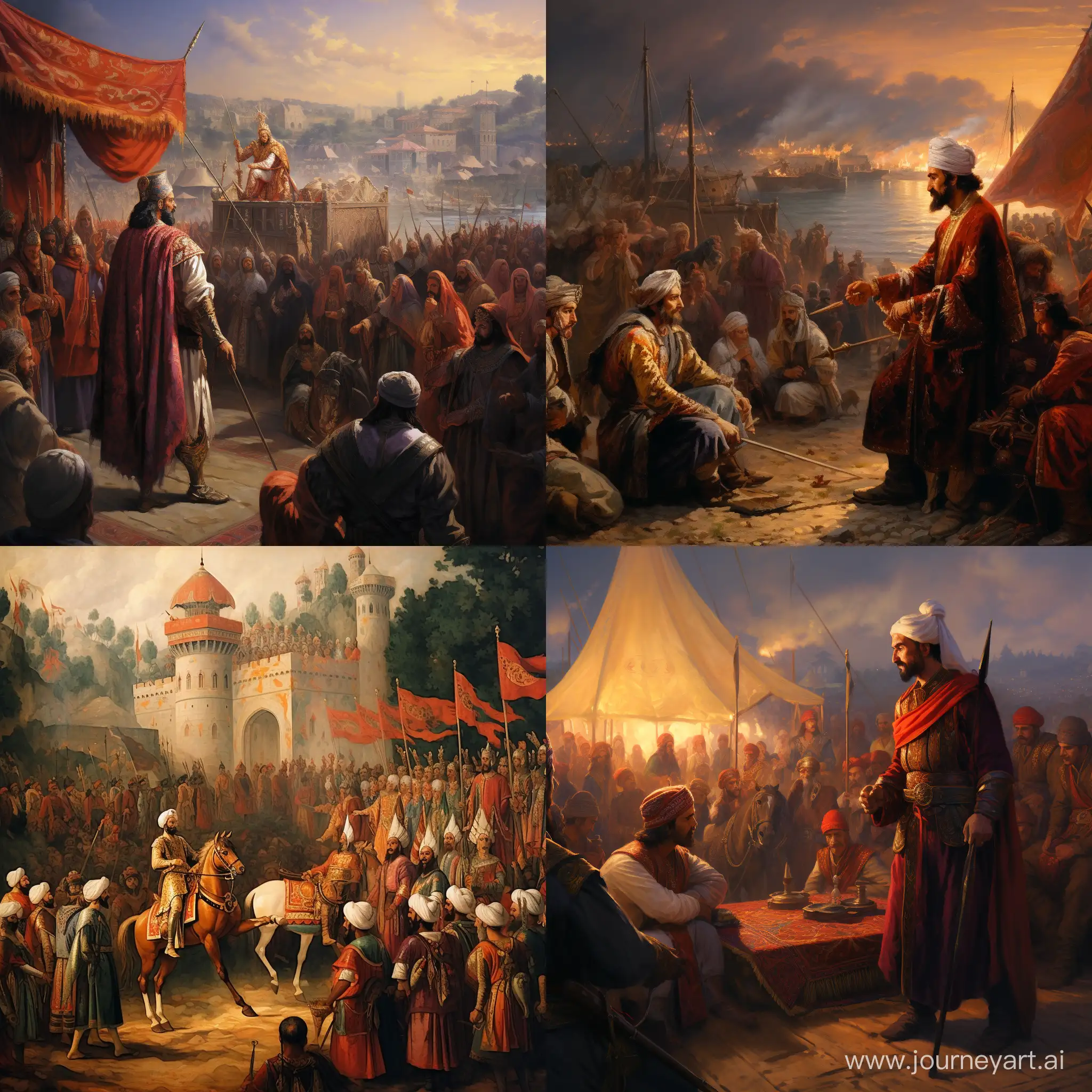 fatih sultan mehmet han türk çadırından, şahi topunu ateşleyecek olan askerlere emir veriyor ve konstantinopolis surlarına ateşlettiriyor