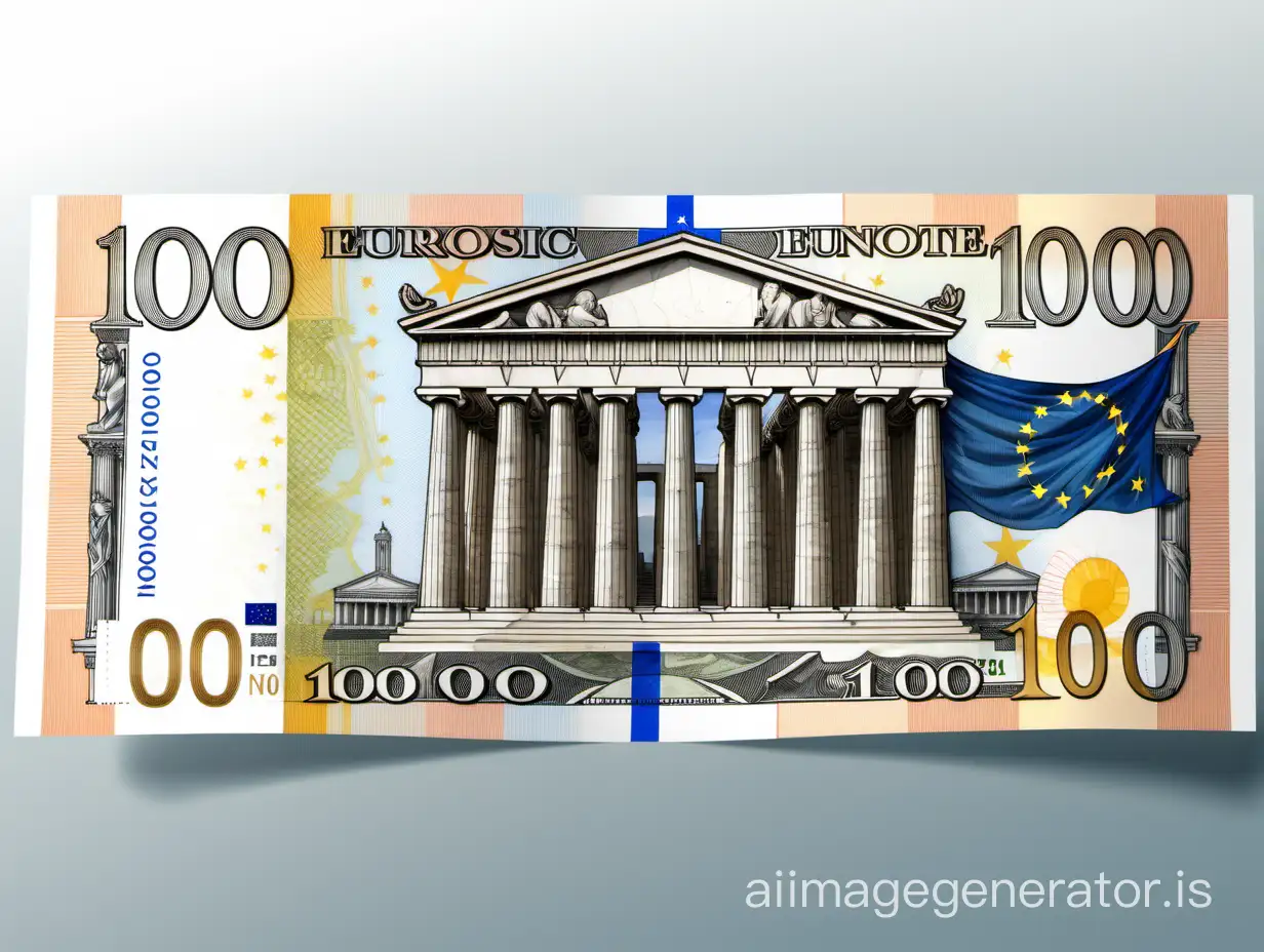 realistic 100$ note on euro style showing parthenon.
