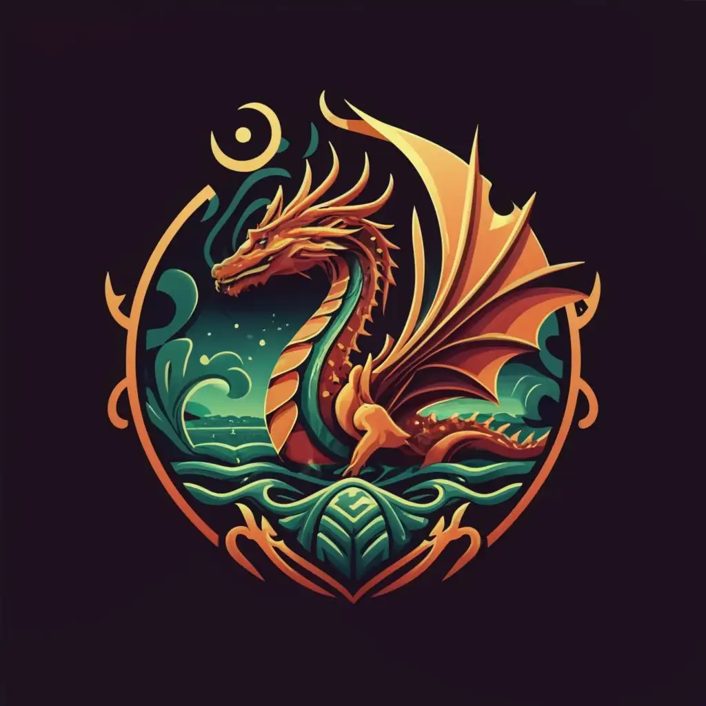 a logo design,with the text "Create me a logo of dragon near the pool

", main symbol:create me a logo of dragon near the pool,Moderate,clear background