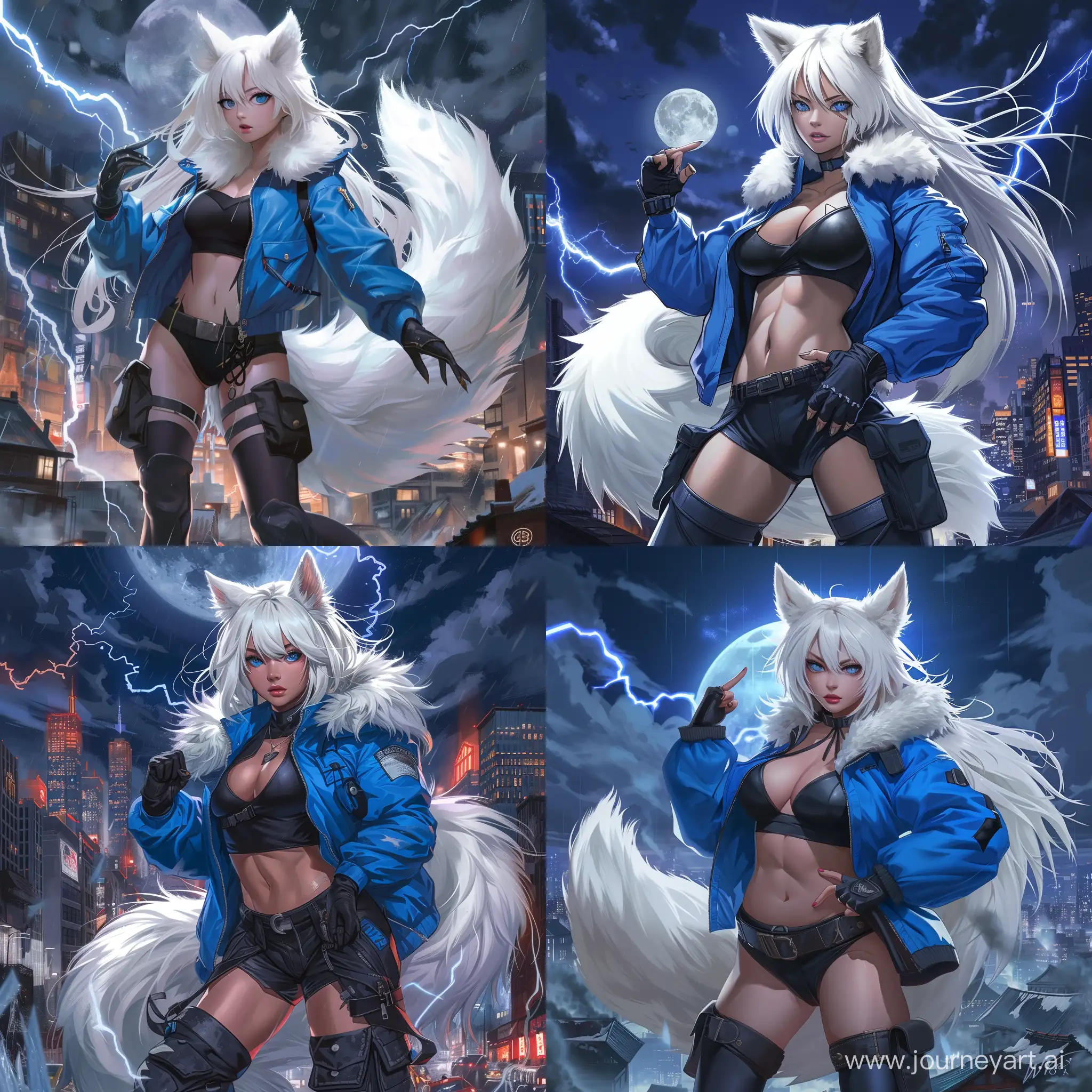 Dynamic-Anime-Style-Asian-Woman-with-White-Fox-Features-in-Night-Cityscape