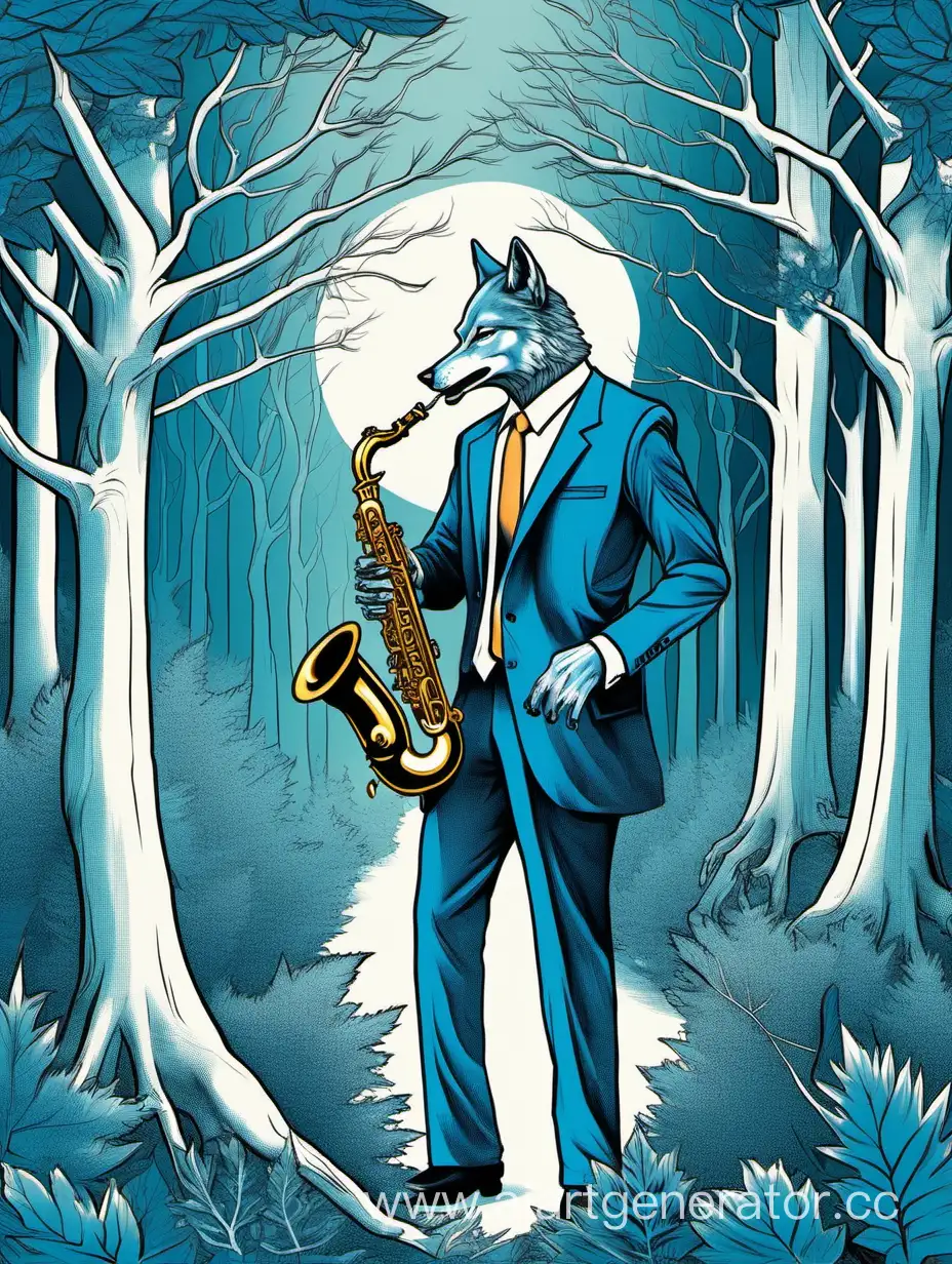 SaxophonePlaying-Wolf-in-Blue-Forest-Serenade