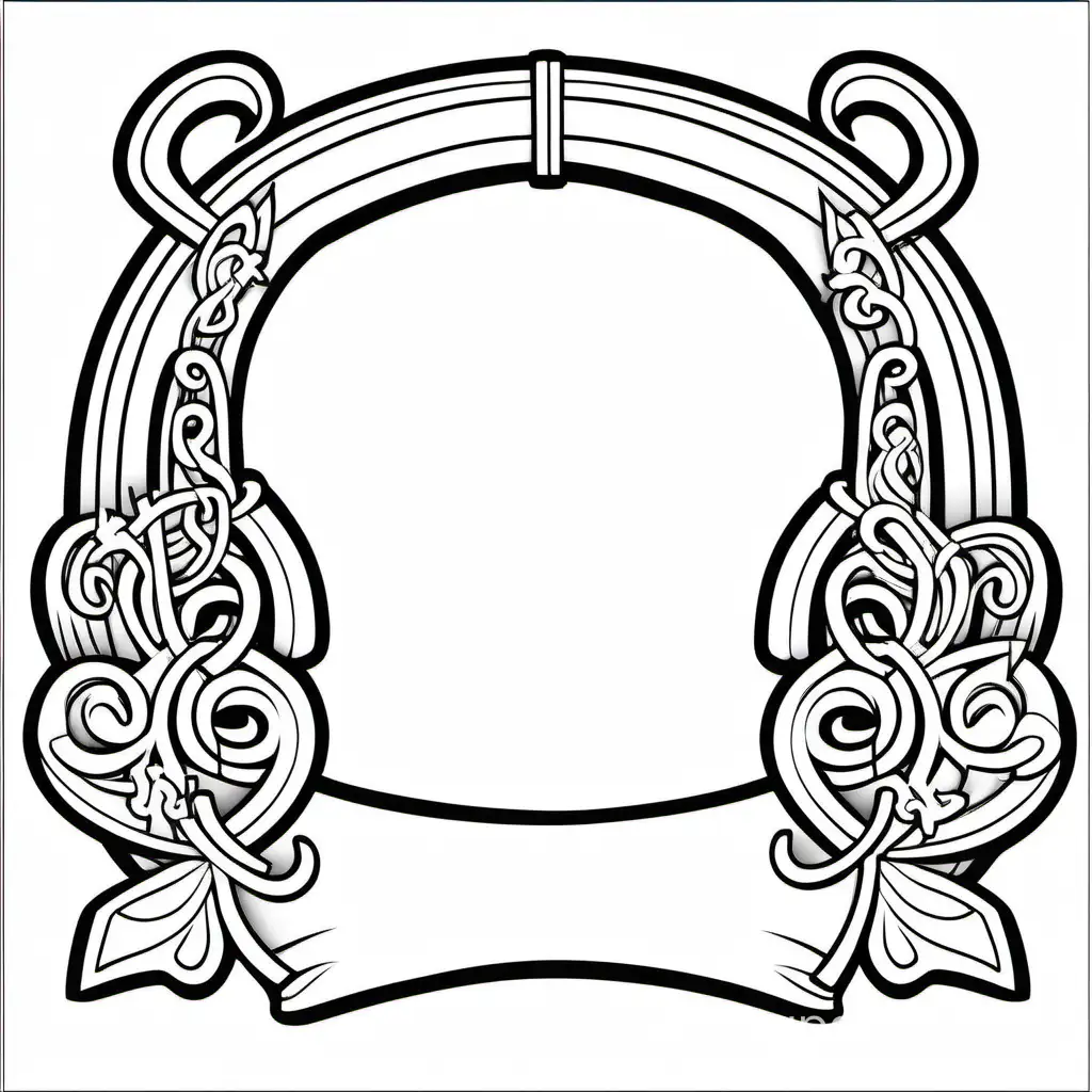 Saint Patrick’s day cartoon horseshoe
, Coloring Page, black and white, line art, white background, Simplicity, Ample White Space. The background of the coloring page is plain white to make it easy for young children to color within the lines. The outlines of all the subjects are easy to distinguish, making it simple for kids to color without too much difficulty
