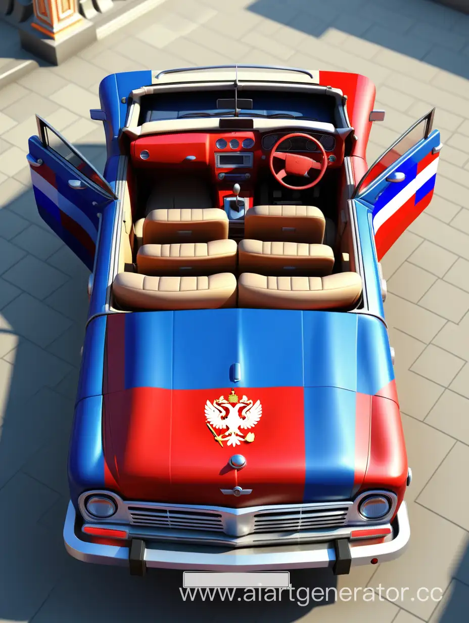 волга-кабриолет в расцветке флага россии