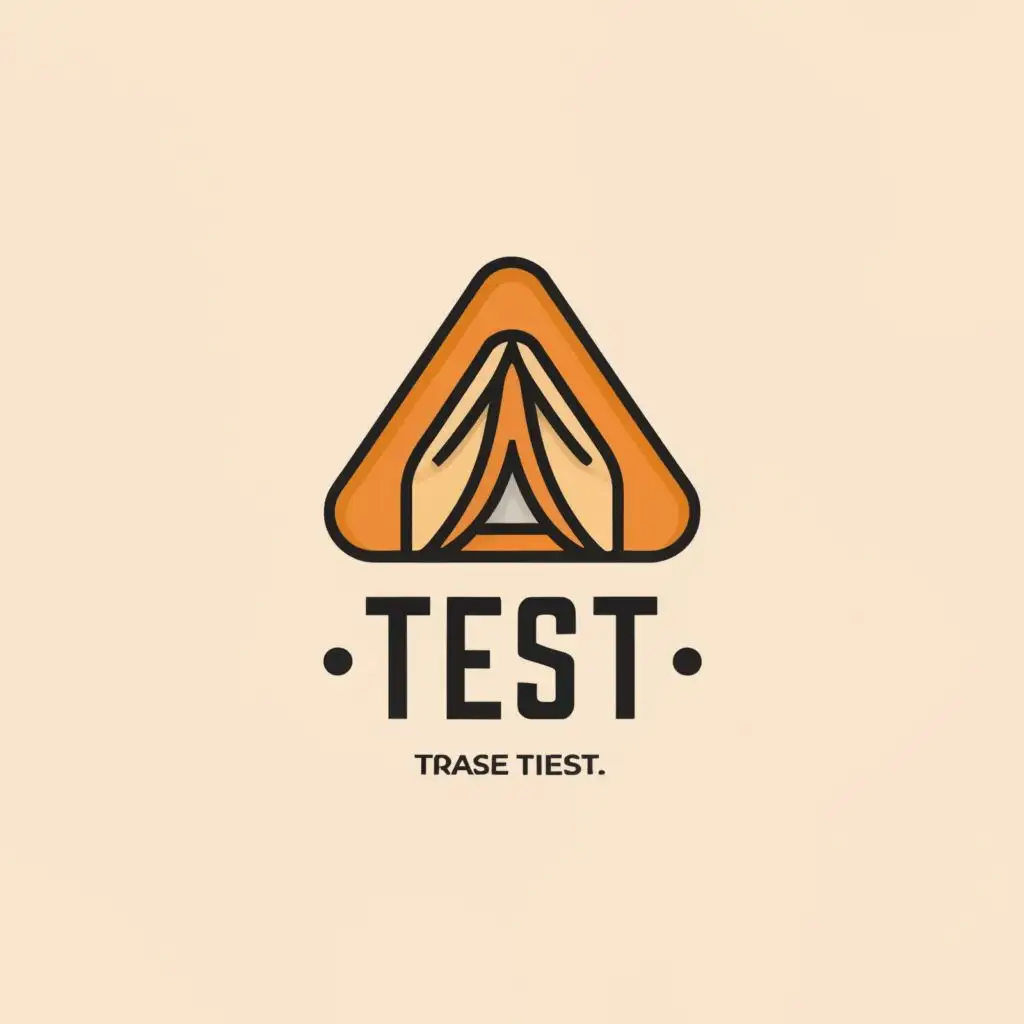 logo, logo A shape with rounded corner similar to Airbnb that has a camping tent inside. Has to be stylized, with the text "test", typography, be used in the travel industry