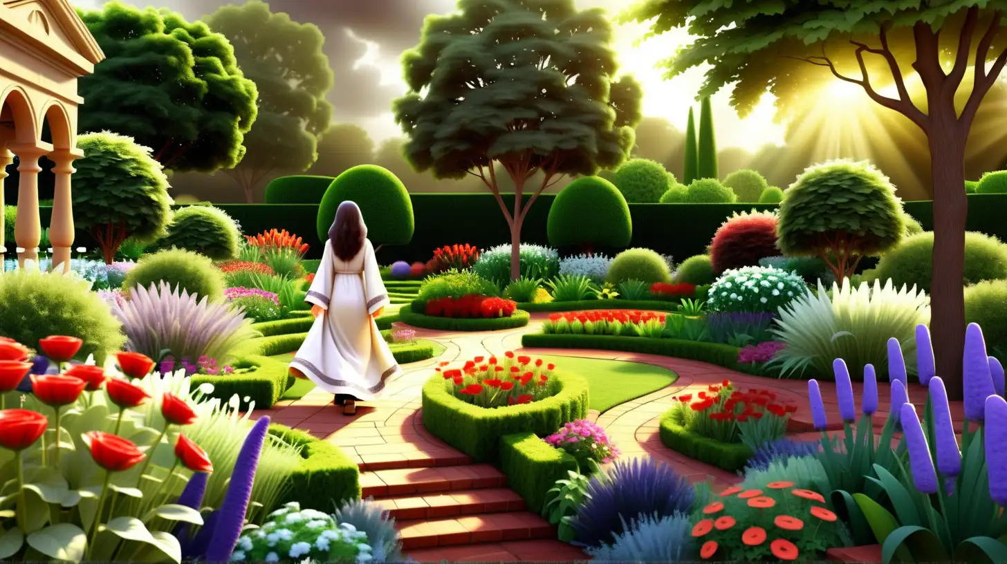 Divine Presence Walking in the Garden at Dusk